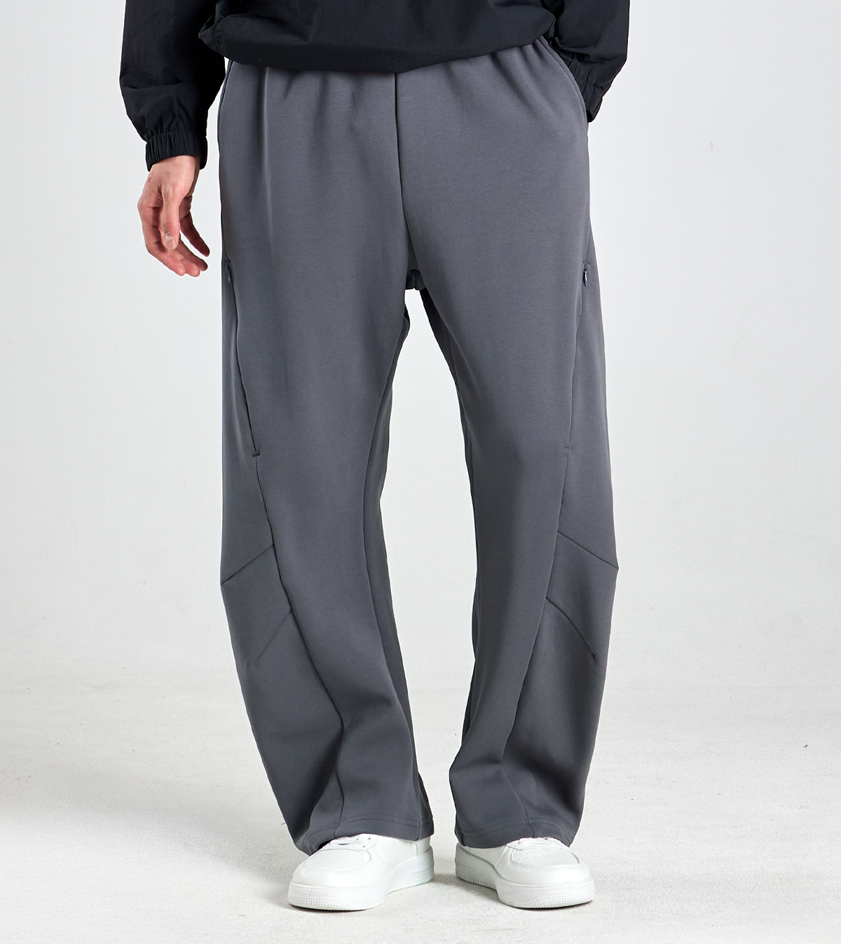 버튼서울(BUTTON SEOUL) 라이크라(LYCRA) 커브드 밴딩팬츠 (그레이)