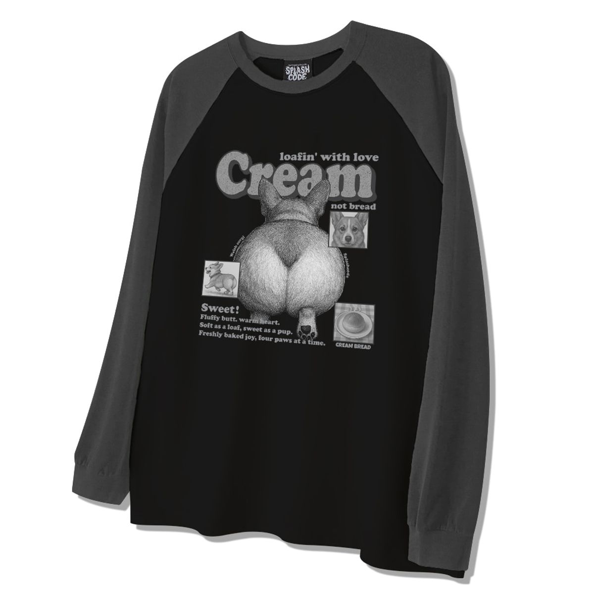 스플래시코드(SPLASHCODE) 래글런 롱슬리브 블랙 - 크림빵(Cream Bread)