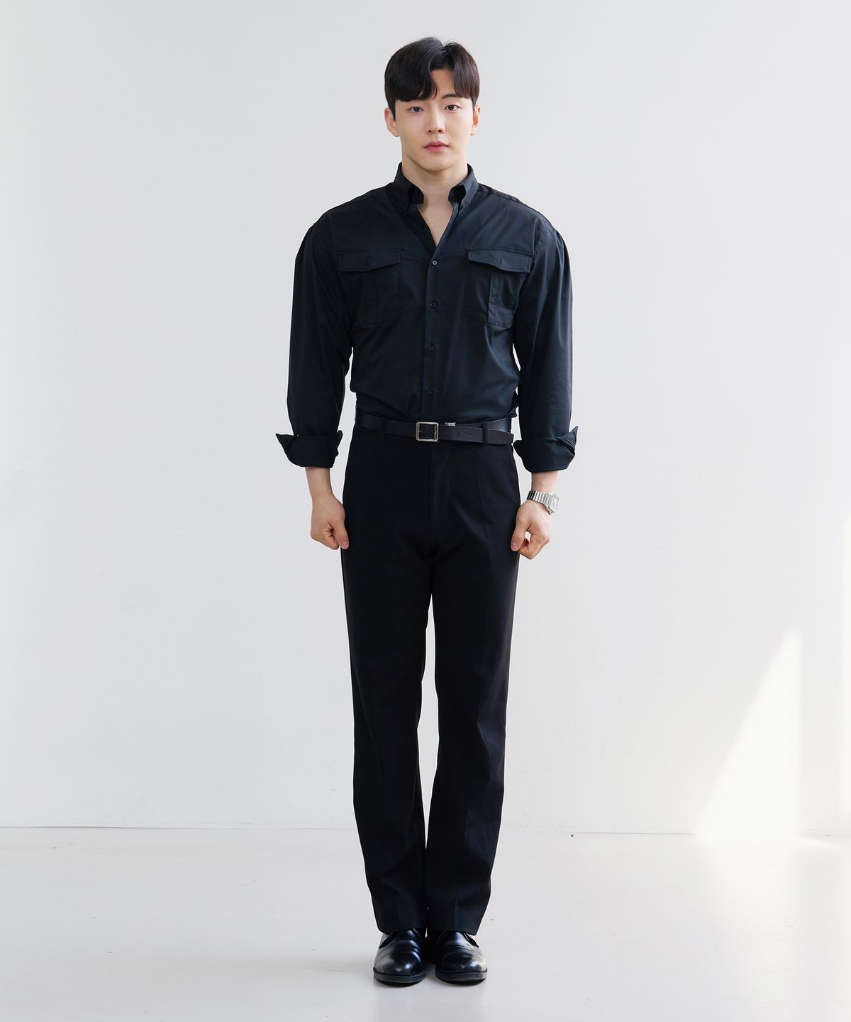 핵쿨남(HECKCOOLNAM) 블랙라벨(Black Label) 하이엔드 클래식 레터링 머슬핏 정장 셔츠