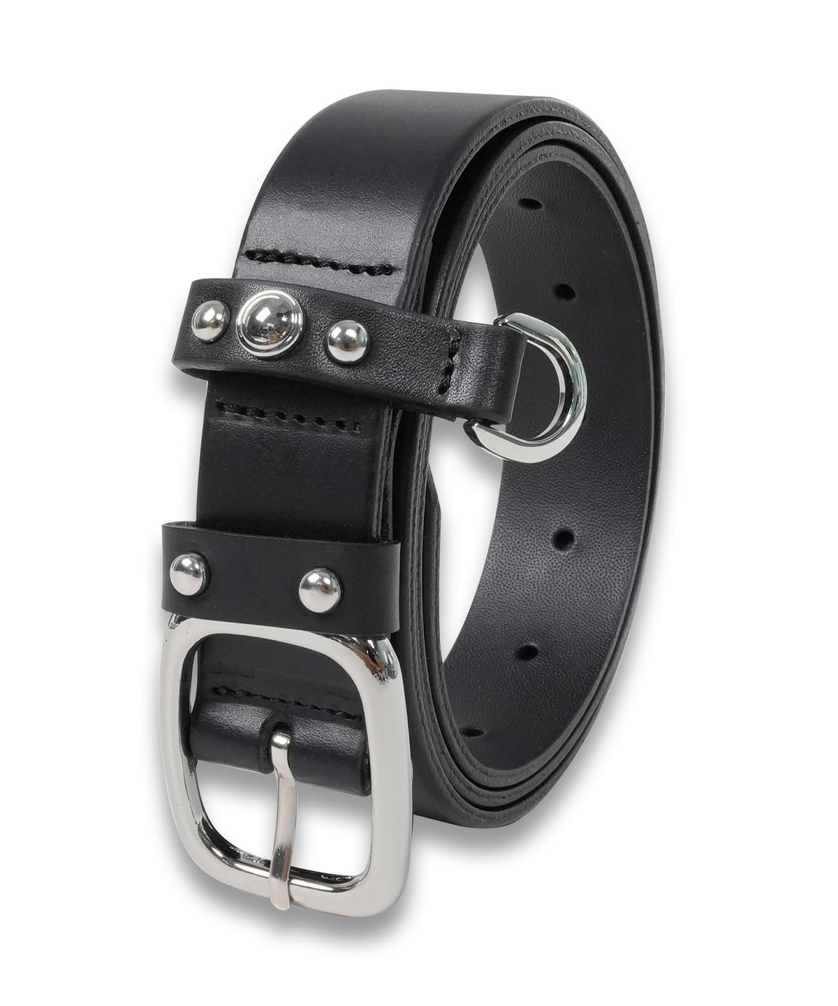도프셉(DOFFSEPT) Stud Ring Leather Belt in Black