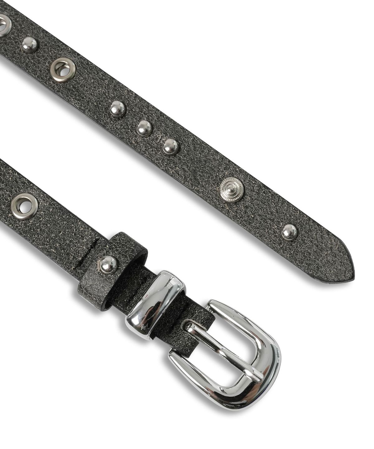 도프셉(DOFFSEPT) Stud Eyelet Leather Belt in Grey