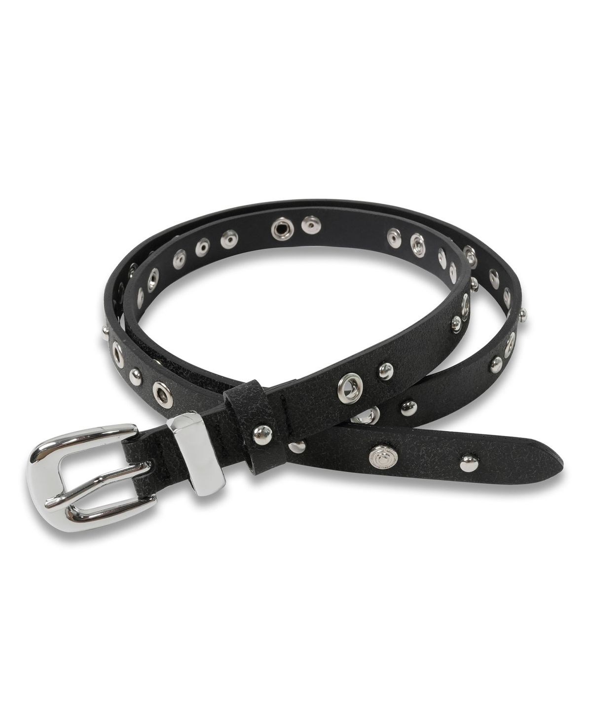 도프셉(DOFFSEPT) Stud Eyelet Leather Belt in Black