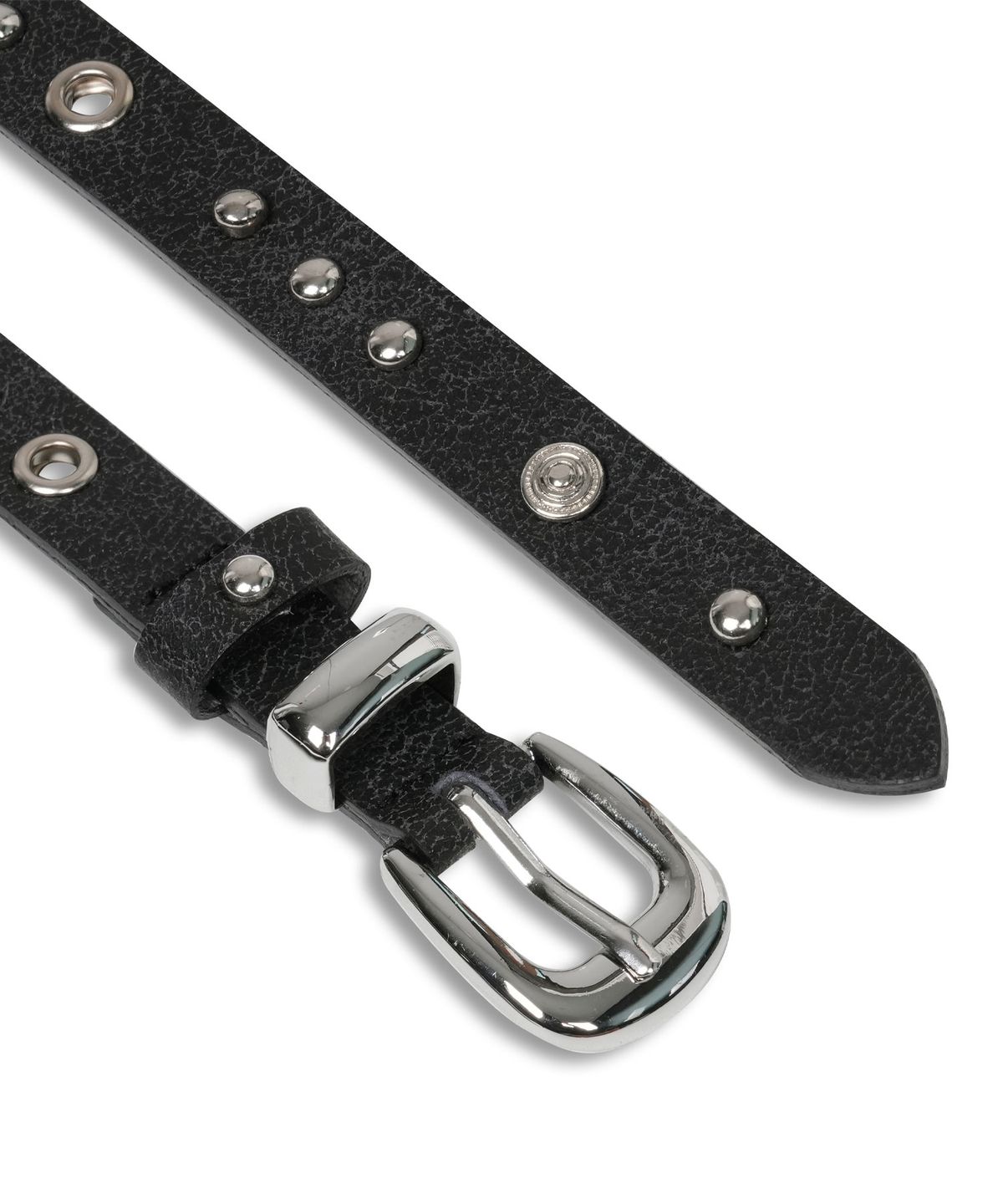 도프셉(DOFFSEPT) Stud Eyelet Leather Belt in Black