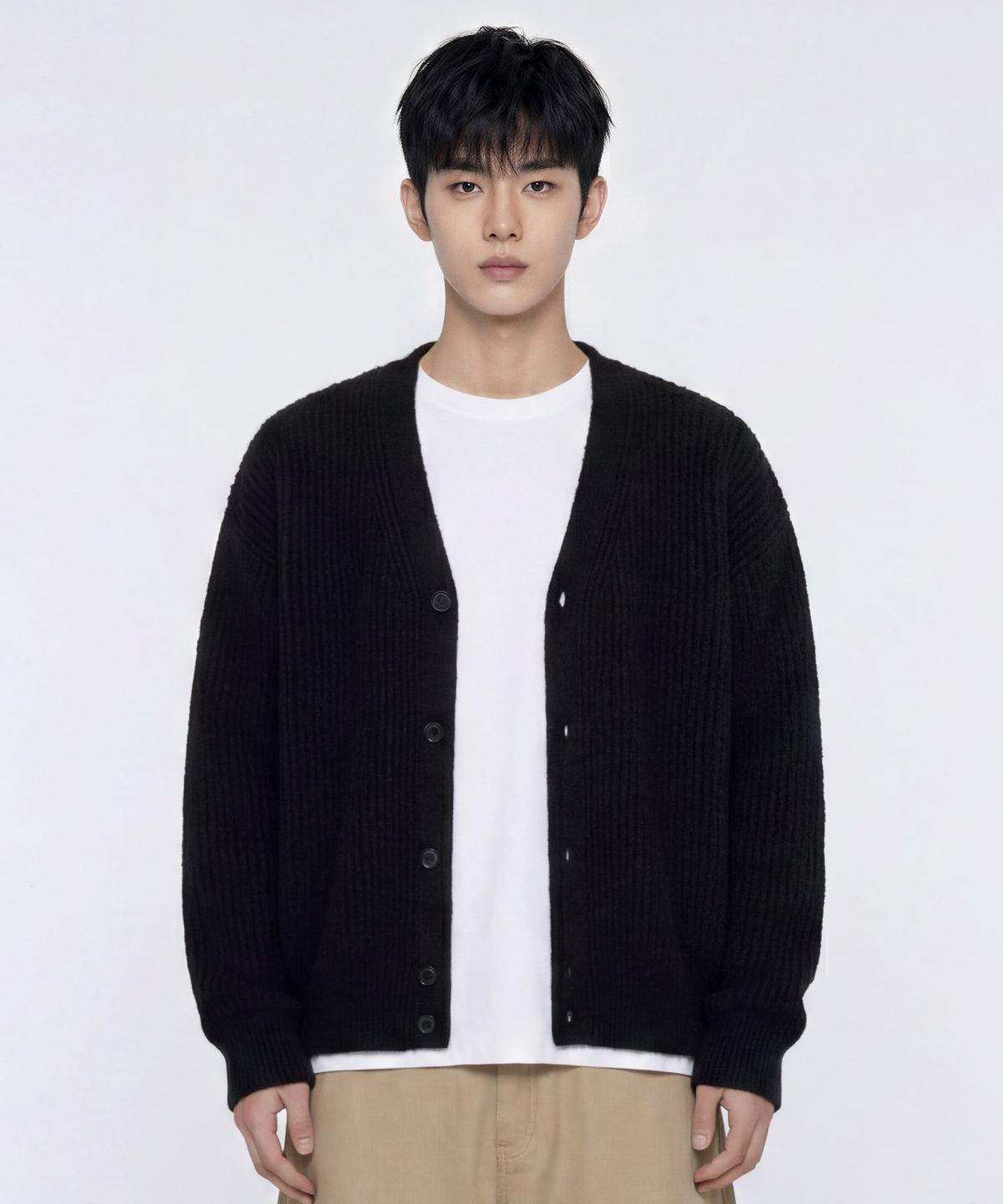 에이지오디(AGOD) 헤어리 골지 니트 가디건 [블랙]