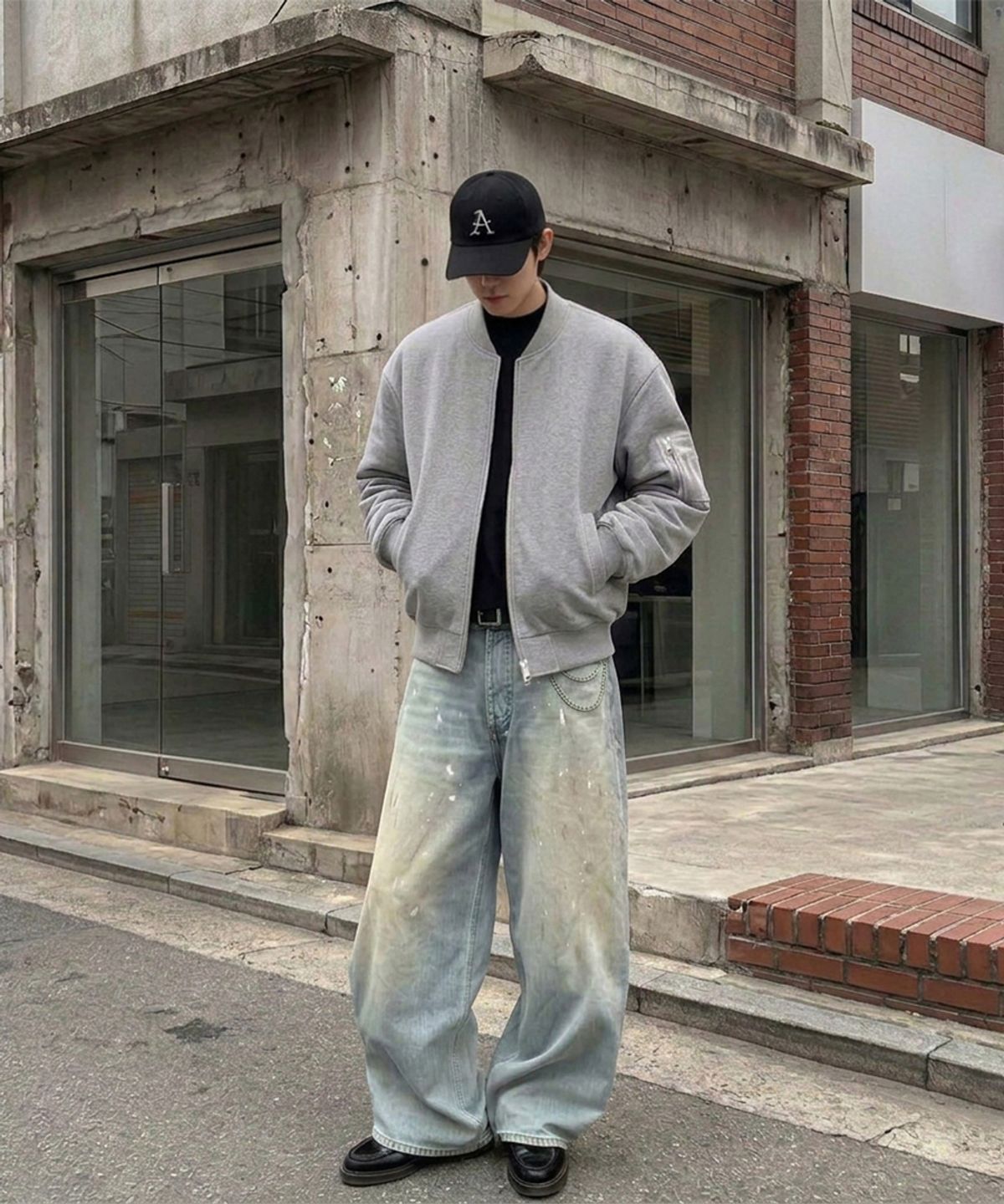 에이지오디(AGOD) 릴렉스 스웨트 항공 점퍼 [헤더그레이]