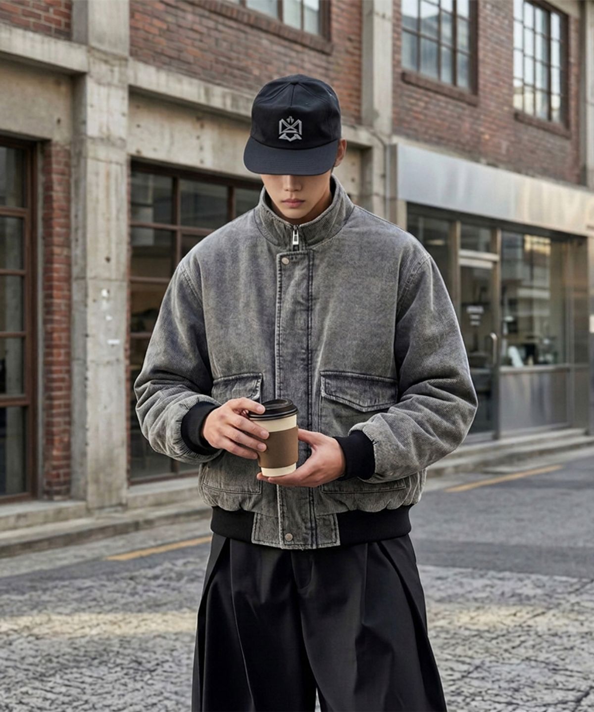 에이지오디(AGOD) 코듀로이 블리치드 패딩 자켓 [그레이]