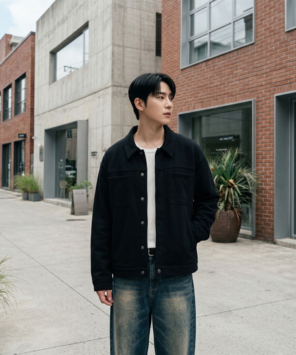 에이지오디(AGOD) 니트 트러커 자켓 [블랙]