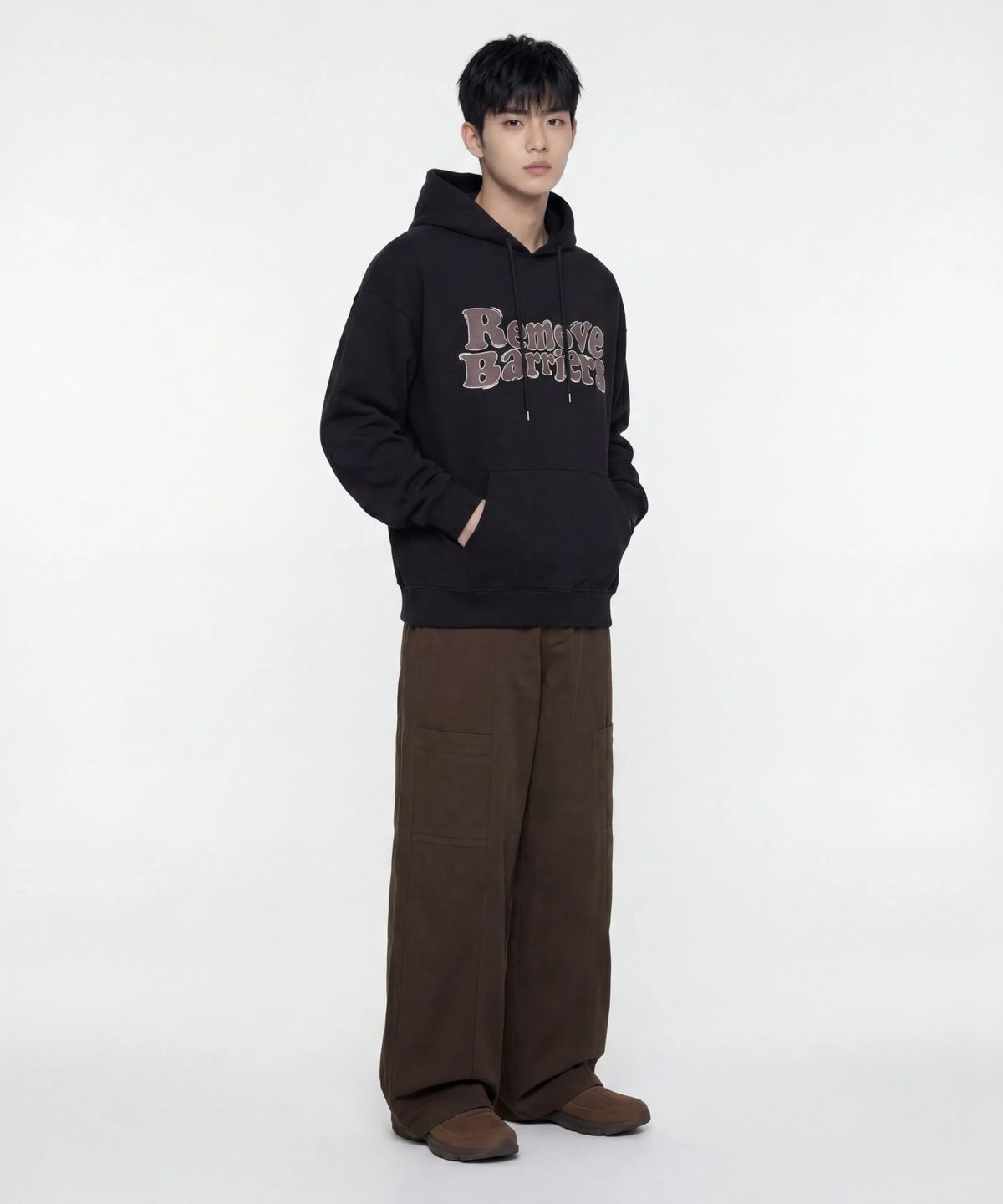 에이지오디(AGOD) 사이드 절개 포켓 피치스킨 코튼 팬츠 [브라운]