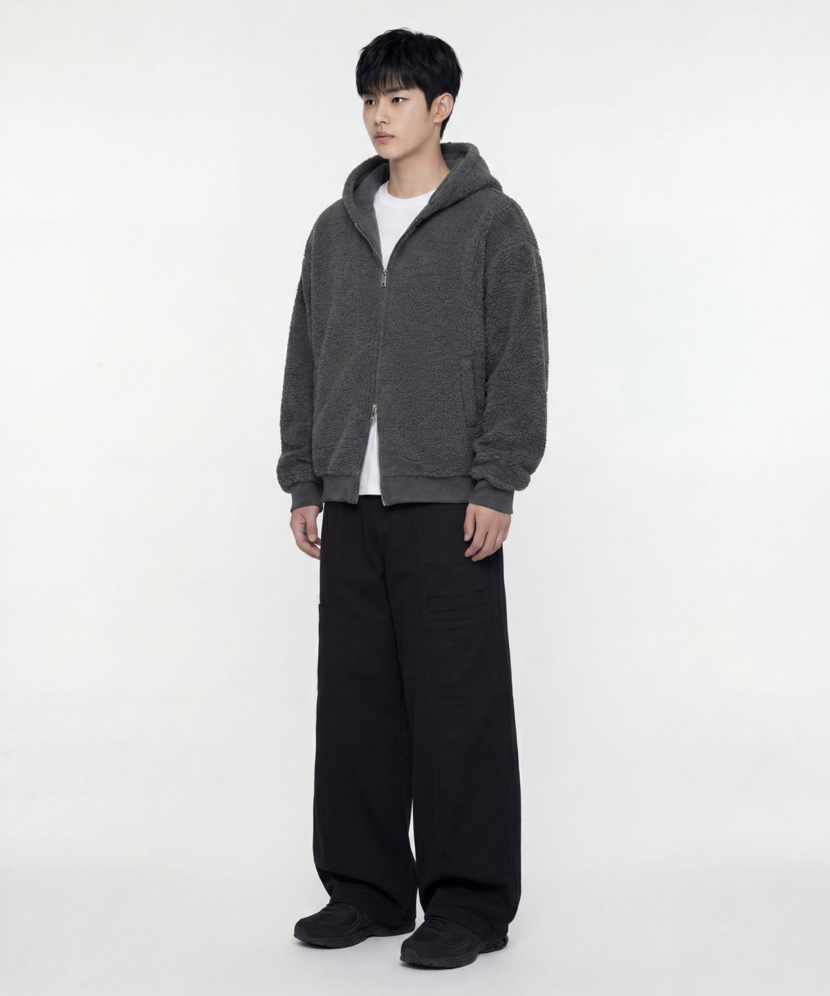 에이지오디(AGOD) 사이드 절개 포켓 피치스킨 코튼 팬츠 [블랙]