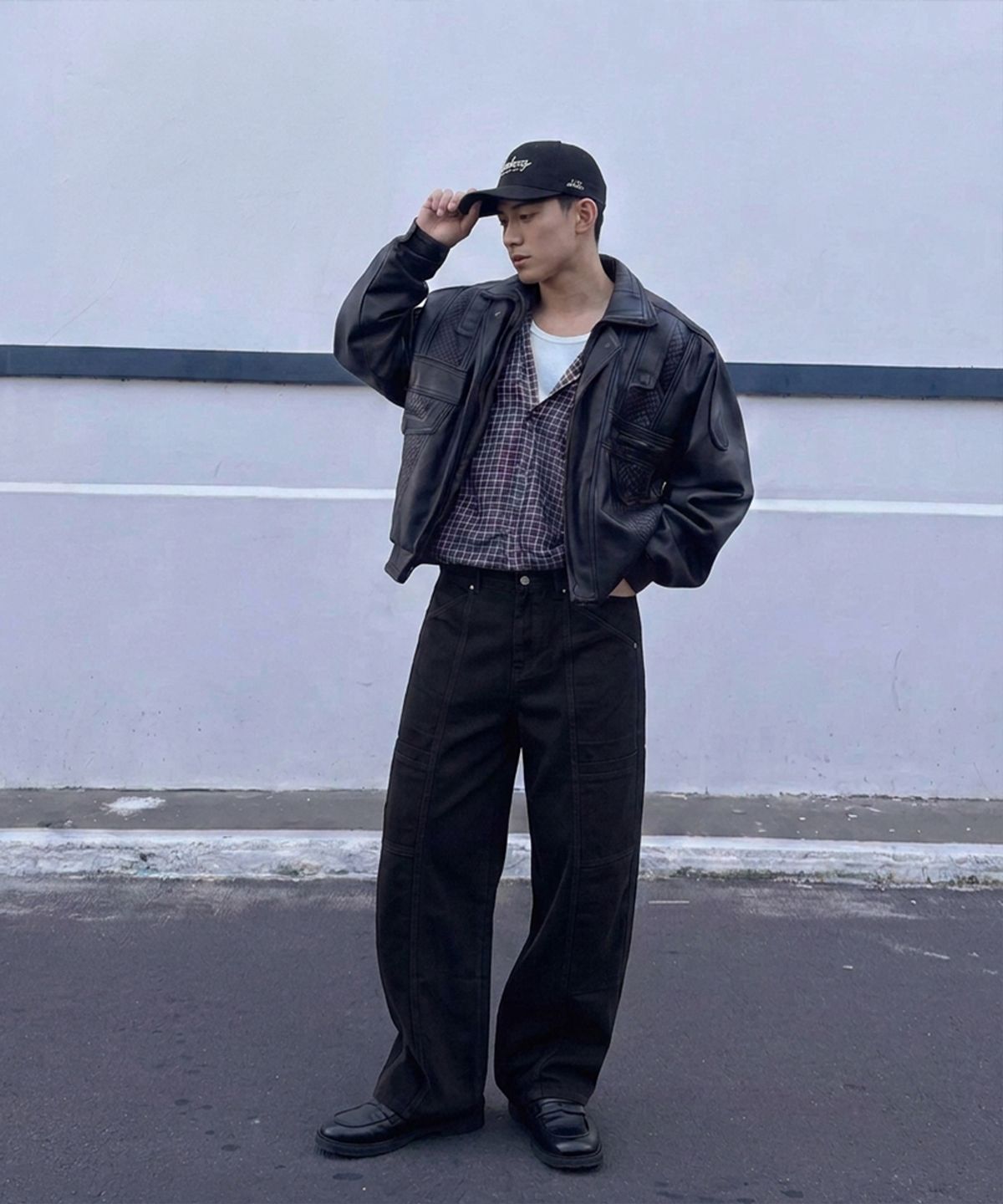 에이지오디(AGOD) 사이드 절개 포켓 피치스킨 코튼 팬츠 [블랙]