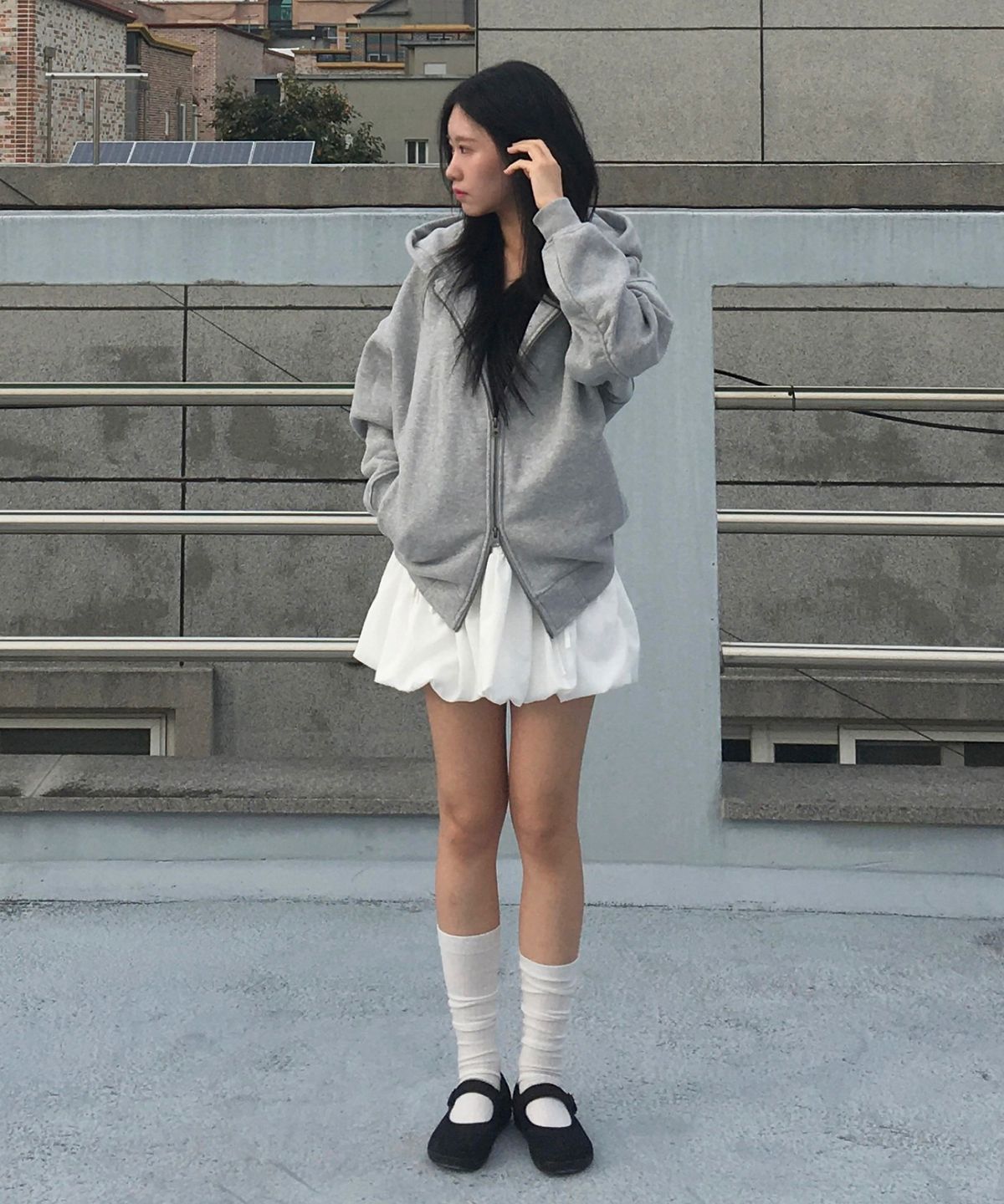 버던트(VERDNT) 투웨이 메탈 지퍼 스웻 후드 집업 [그레이]