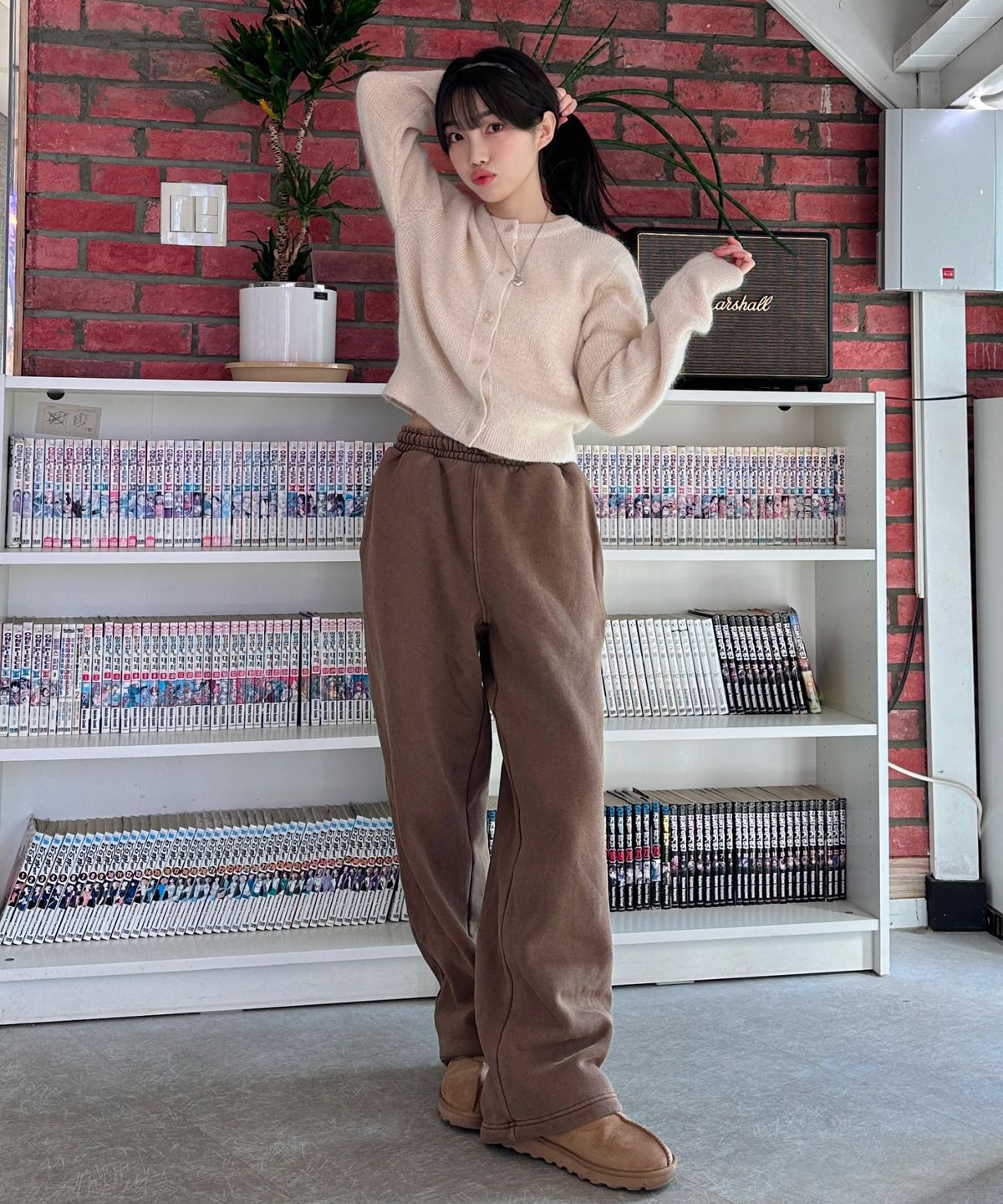버던트(VERDNT) (기모)베이직 와이드 스웨트 팬츠 [모카]