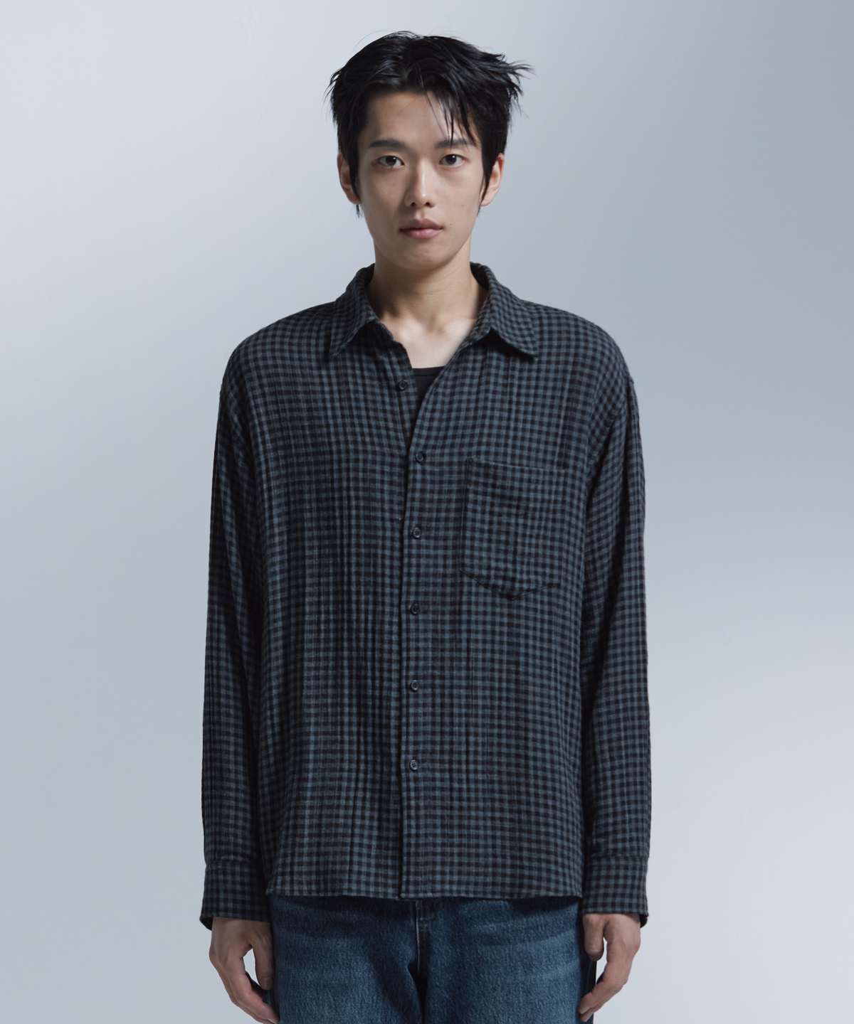 넌블랭크(NONBLANK) 깅엄 체크 셔츠_GREY