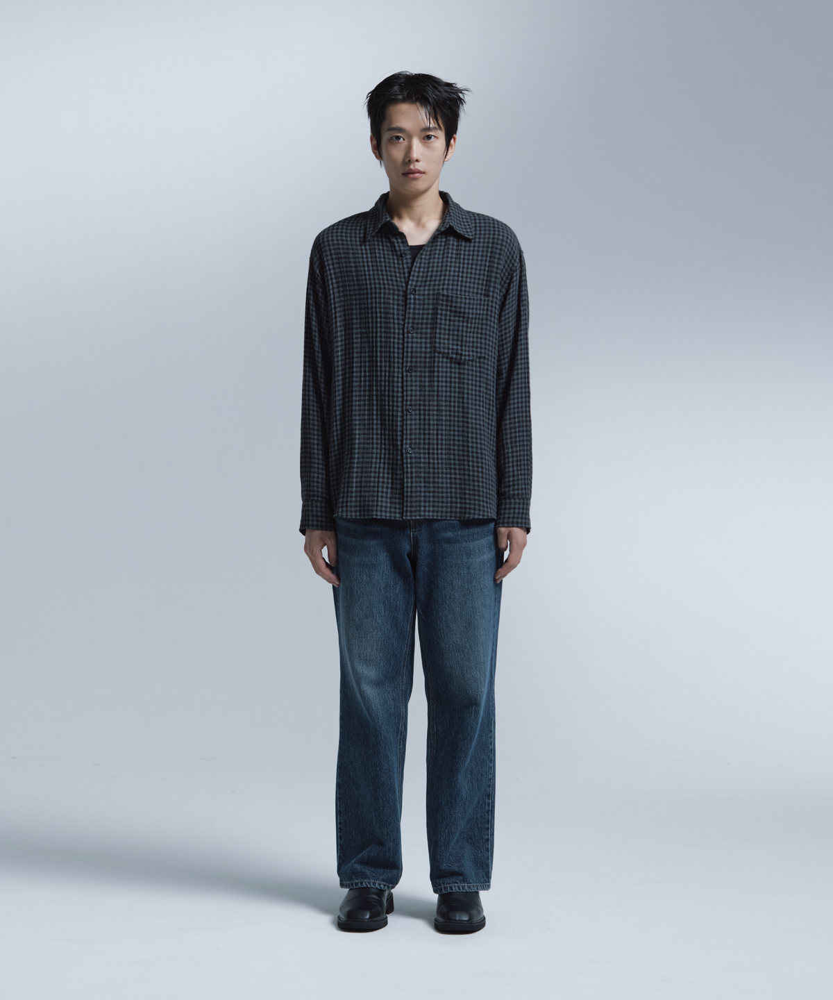 넌블랭크(NONBLANK) 깅엄 체크 셔츠_GREY