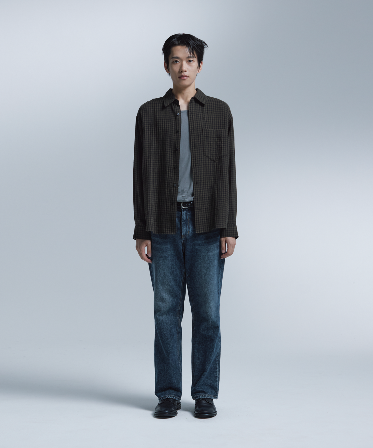 넌블랭크(NONBLANK) 깅엄 체크 셔츠_KHAKI