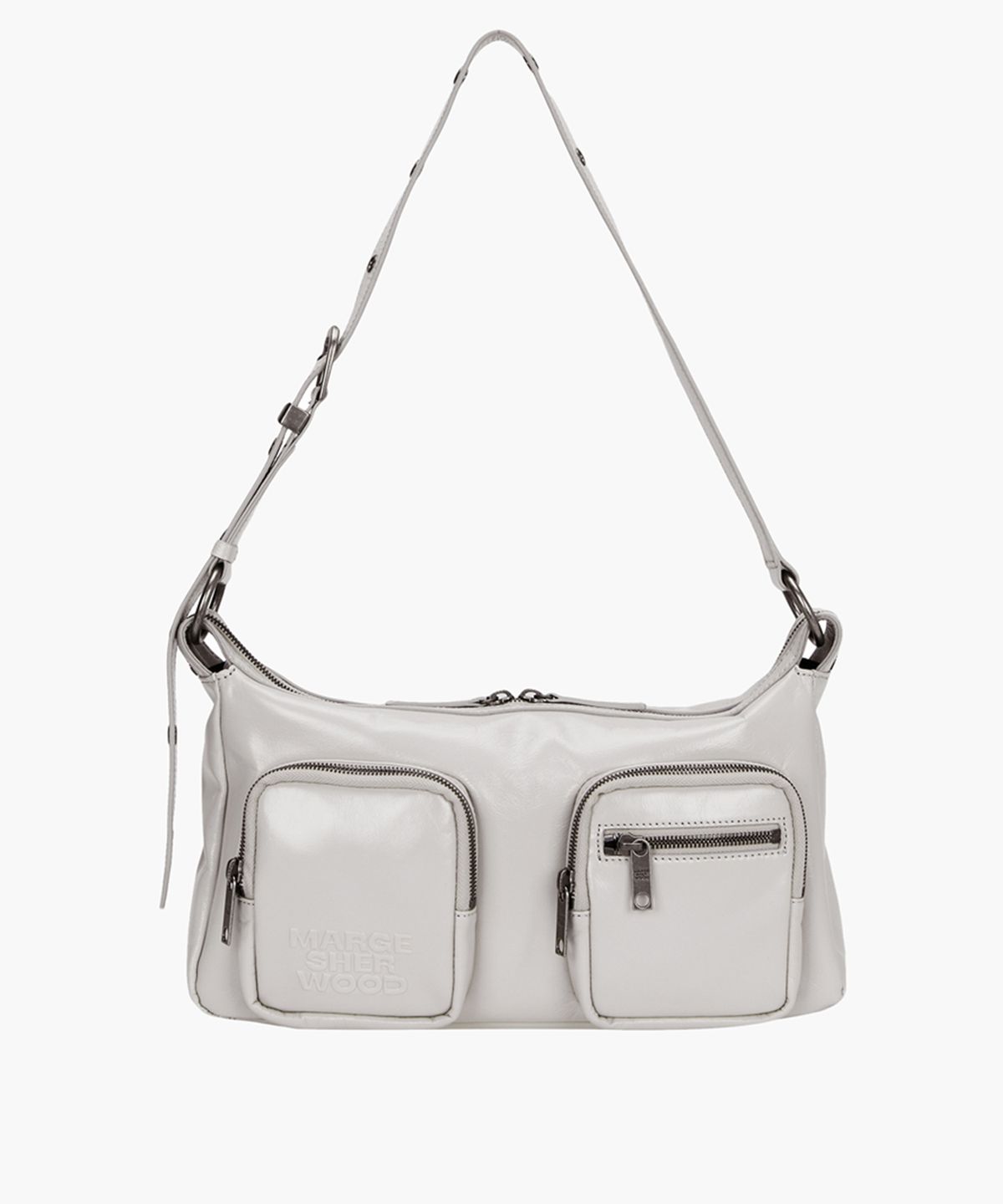 마지셔우드(MARGESHERWOOD) OUTPOCKET HOBO_light grey glossy plain