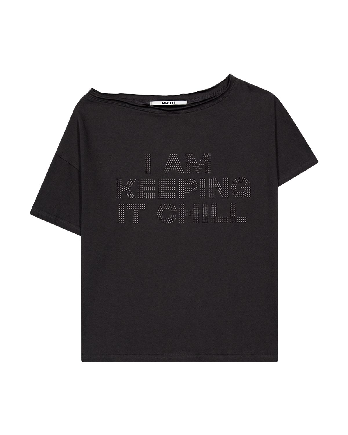 포르테나(PORTERNA) HOTFIX ONE-SHOULDER UNBALANCE T-SHIRT-CHARCOAL