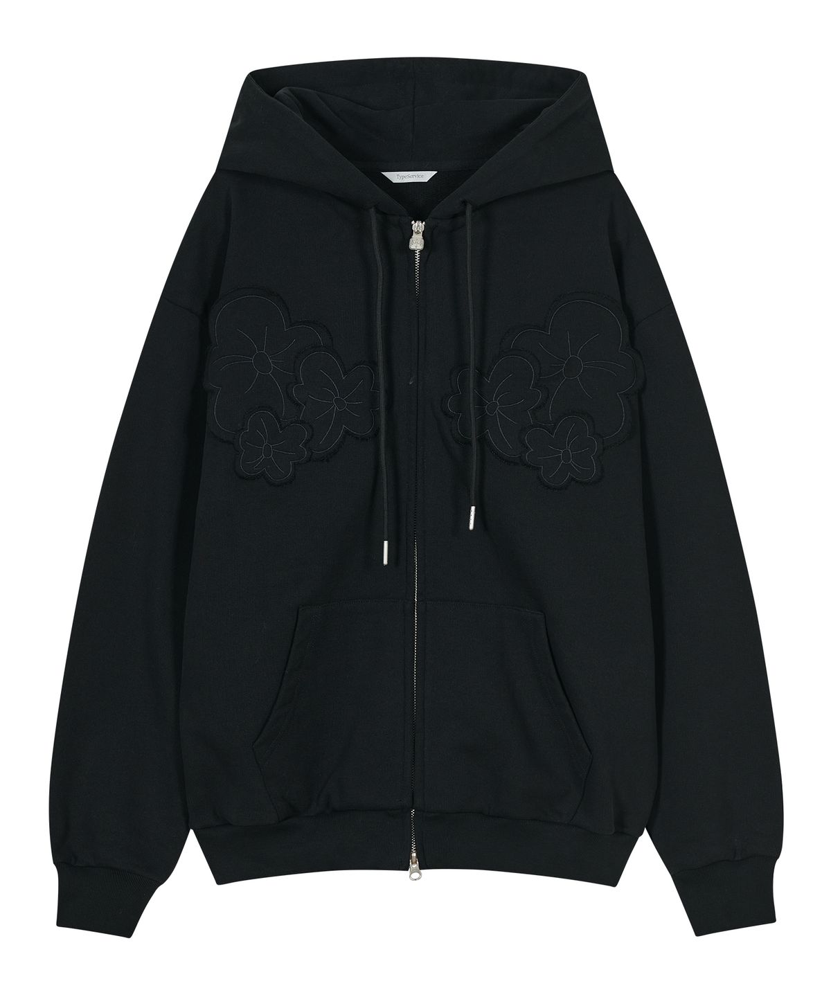 타입서비스(TYPESERVICE) Flower Appliqué Zip Hoodie [Black]