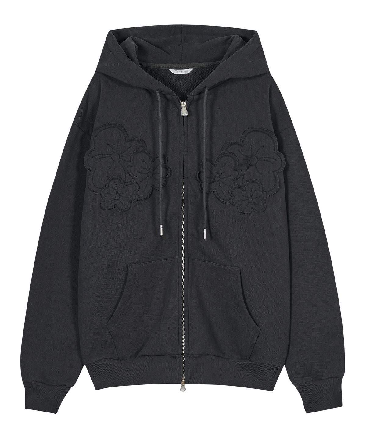 타입서비스(TYPESERVICE) Flower Appliqué Zip Hoodie [Charcoal]