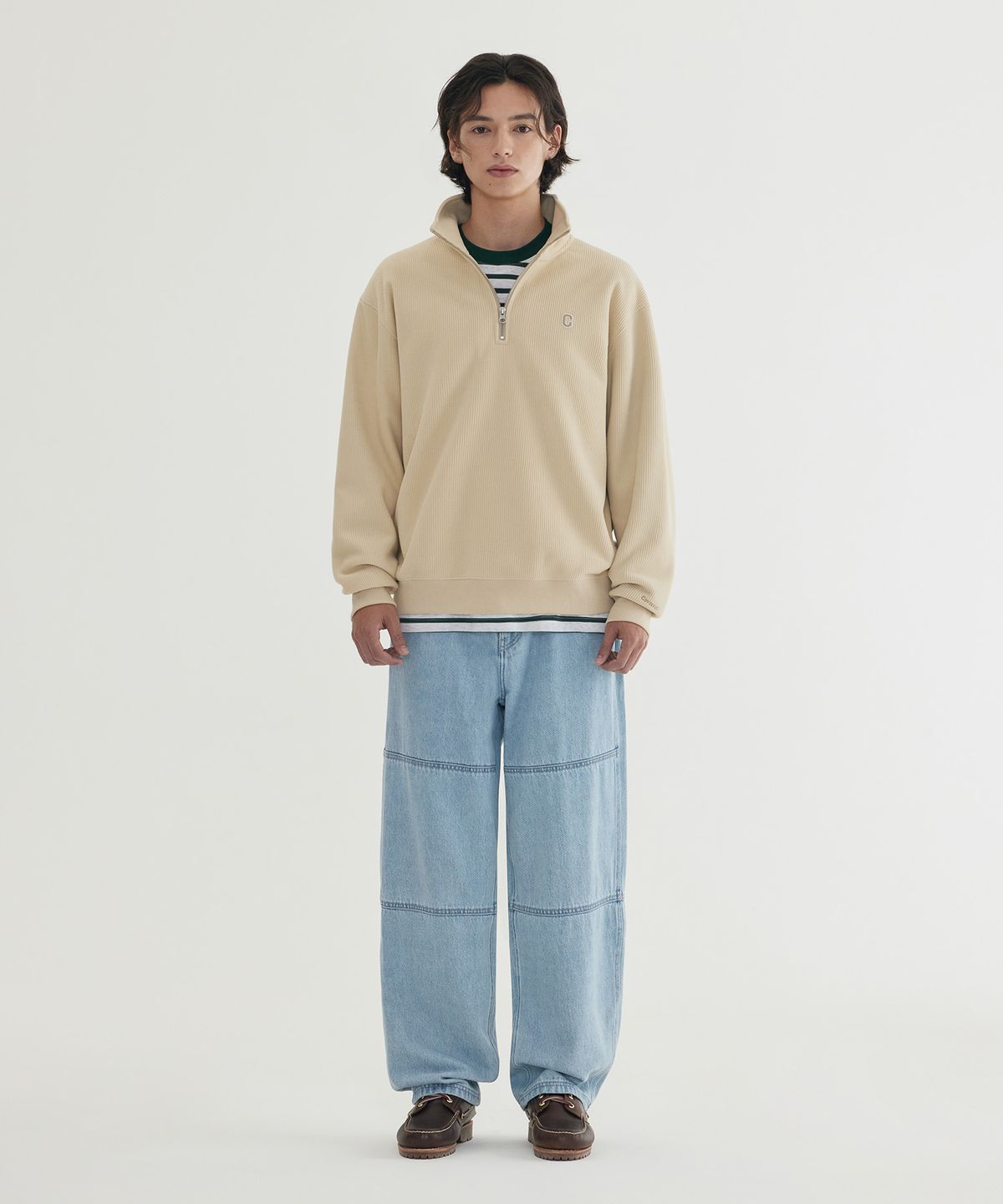 커버낫(COVERNAT) 스몰 C 로고 코듀로이 하프집업 Dark Navy