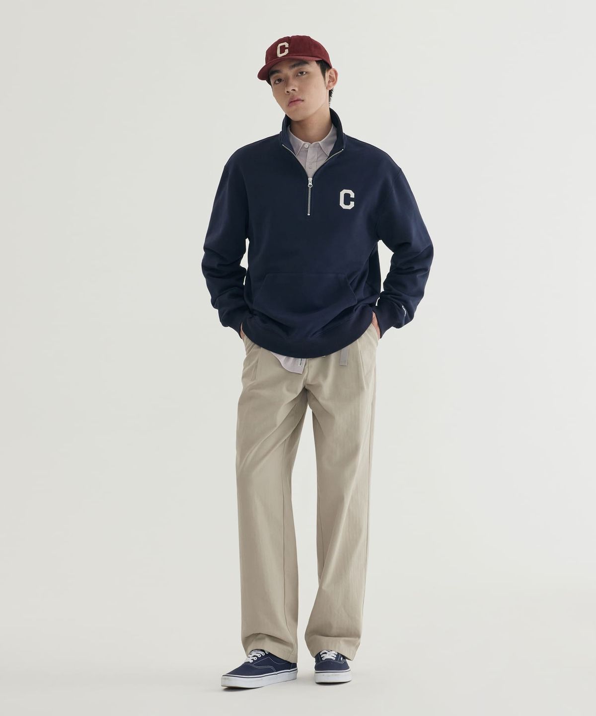 커버낫(COVERNAT) C로고 하프집업 맨투맨 Heather Gray