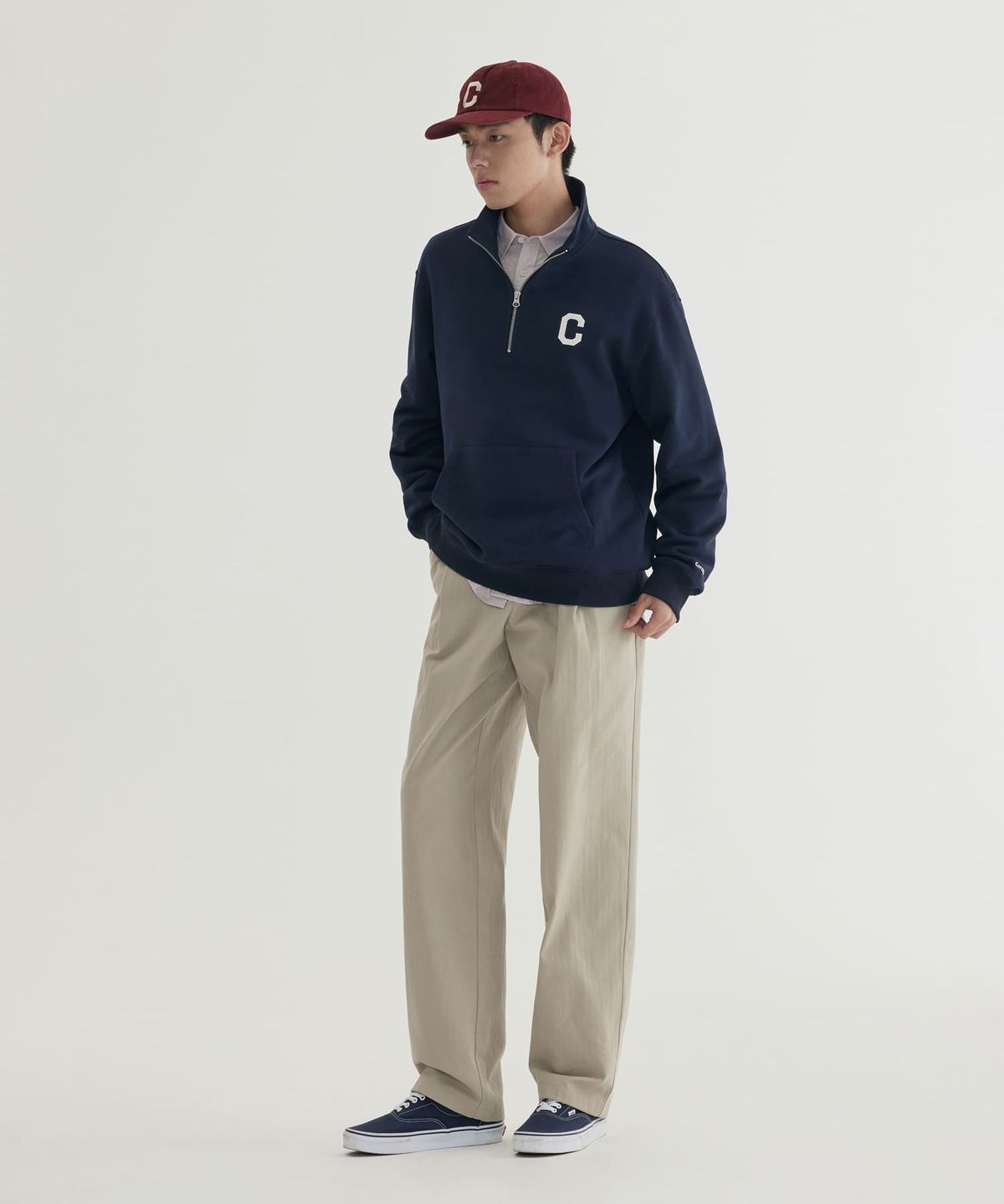커버낫(COVERNAT) C로고 하프집업 맨투맨 Heather Gray