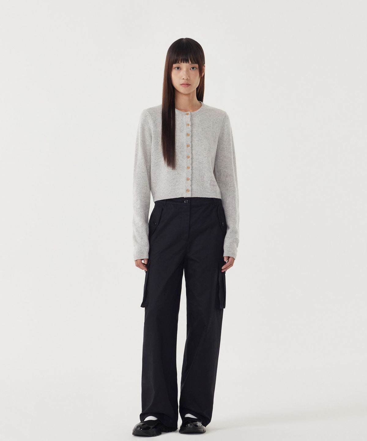커버낫 우먼(COVERNAT WOMAN) 우먼 울 블렌드 크롭 가디건 Heather Gray