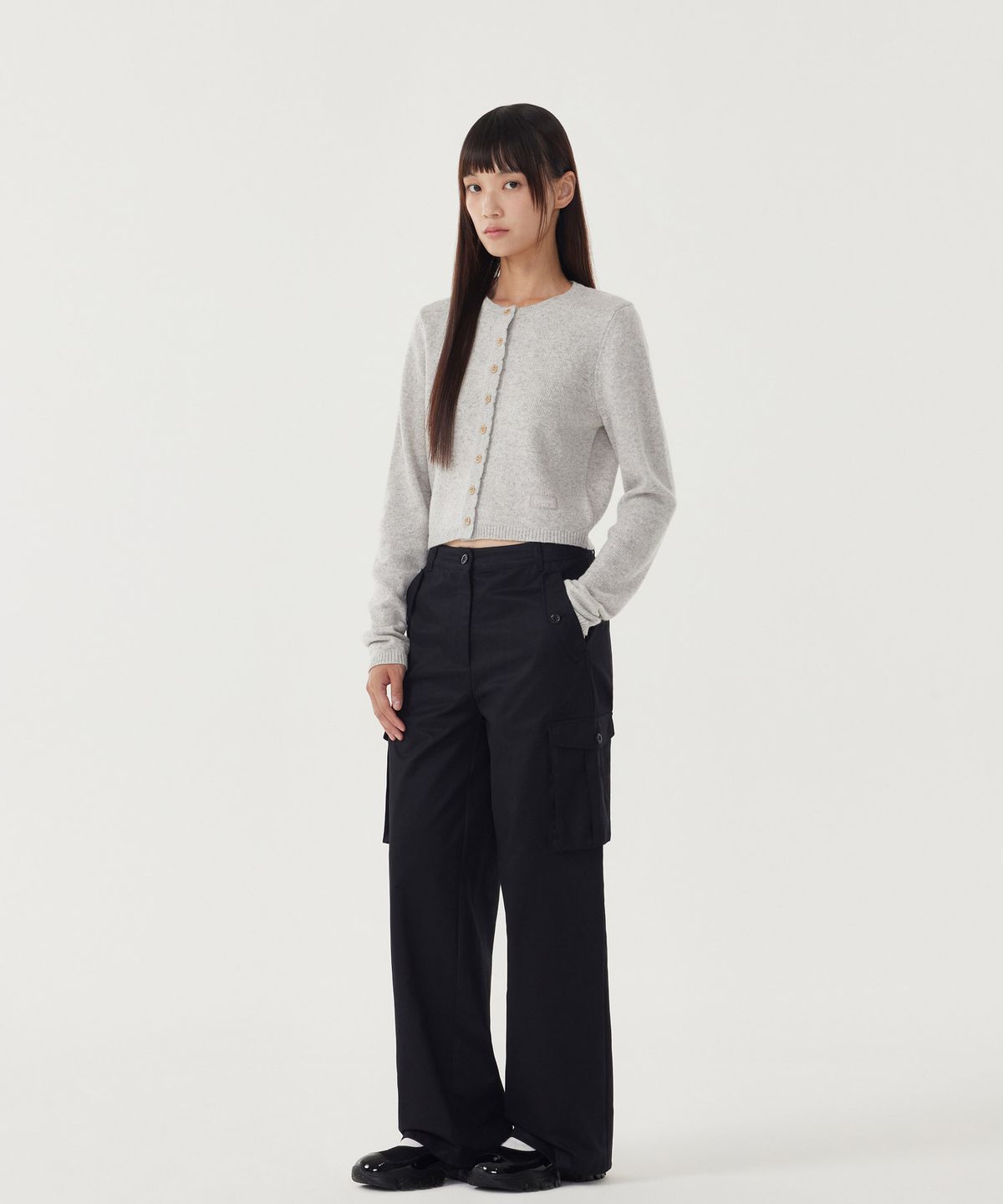 커버낫 우먼(COVERNAT WOMAN) 우먼 울 블렌드 크롭 가디건 Heather Gray