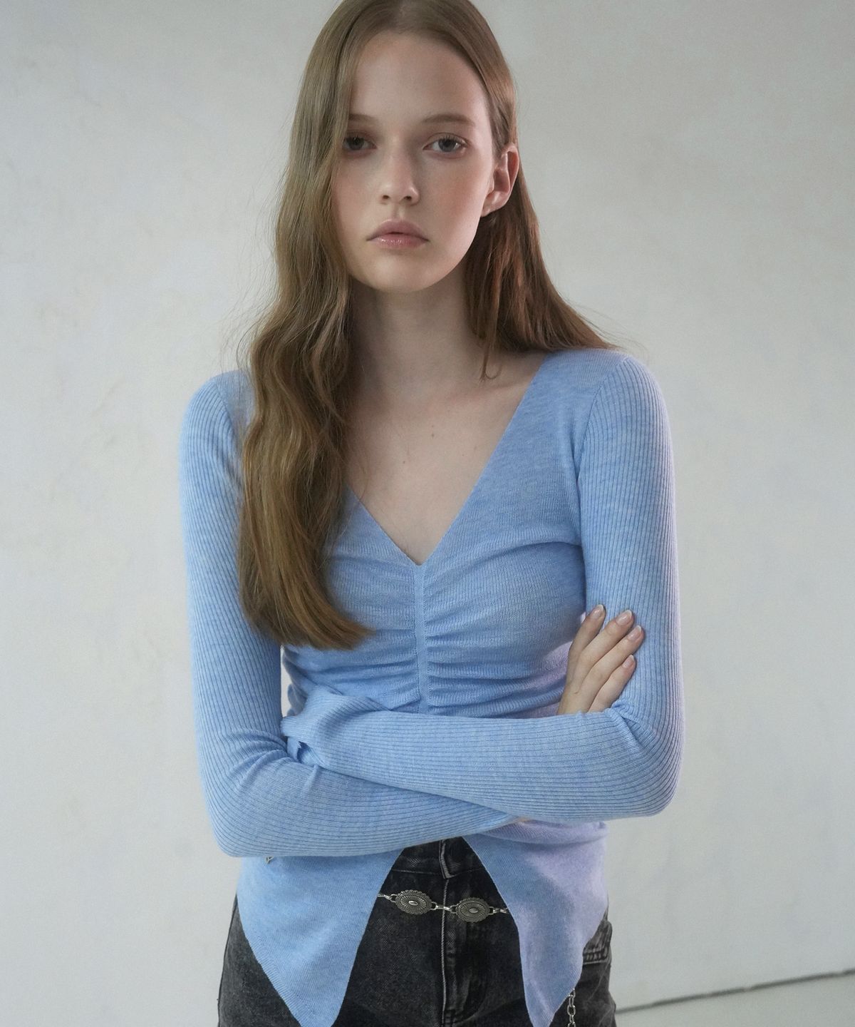 비바셔스(VIVACIOUS) Blanc Shirring Slit Knit - 5COL