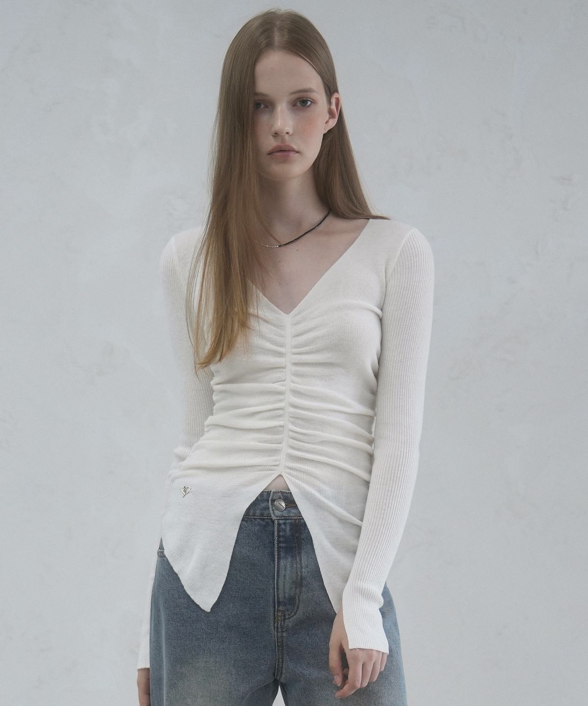 비바셔스(VIVACIOUS) Blanc Shirring Slit Knit - 5COL