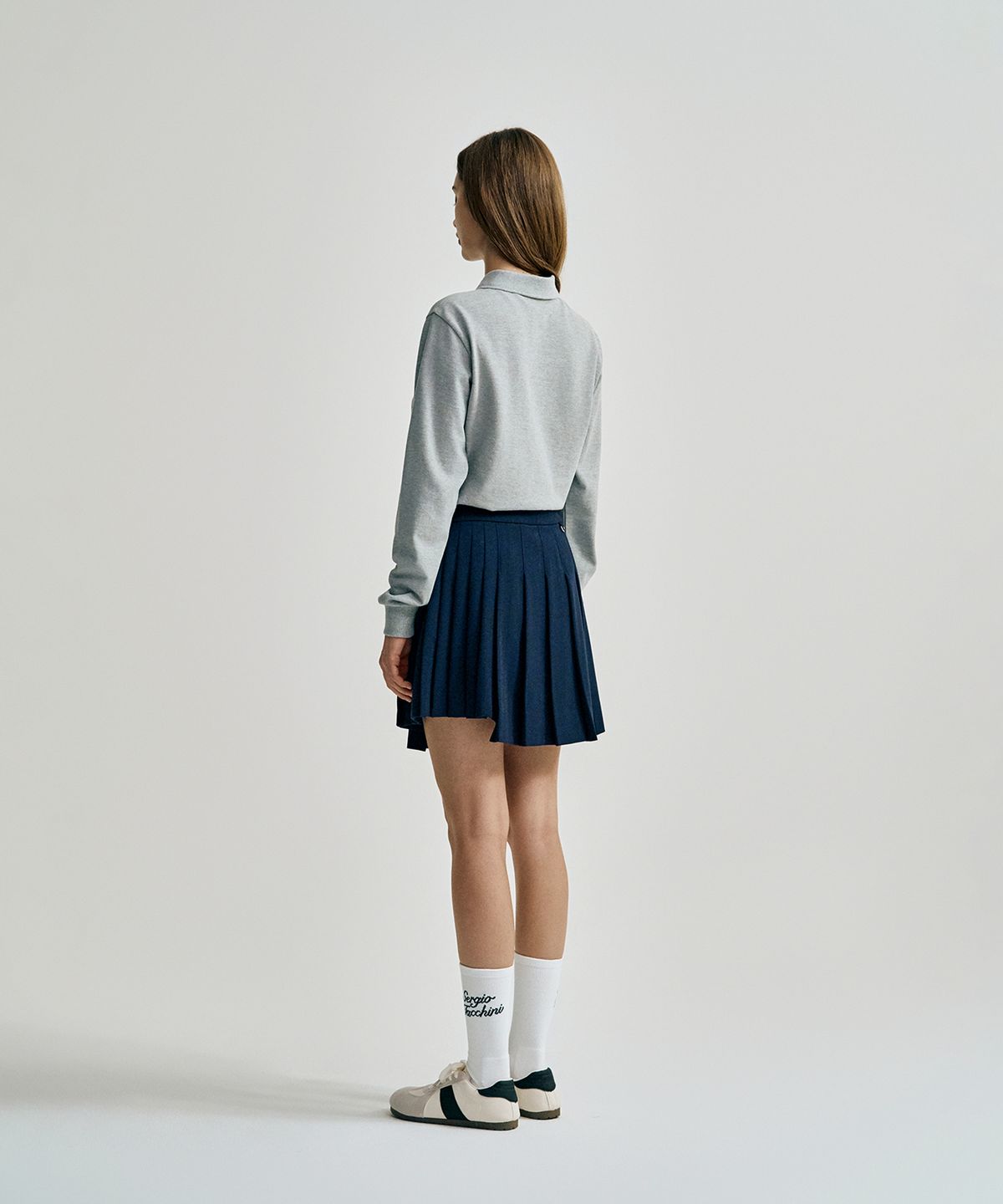세르지오 타키니(SERGIO TACCHINI) W TR 언발란스 플리츠 스커트 (Navy)