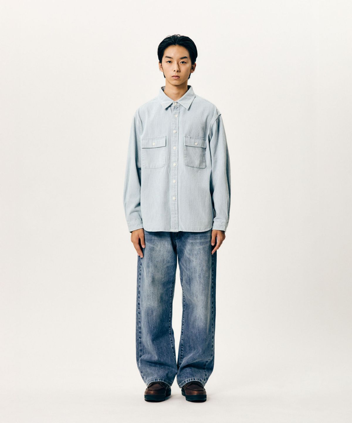 에스피오나지(ESPIONAGE) Hickory Stripe Work Shirt Light Blue
