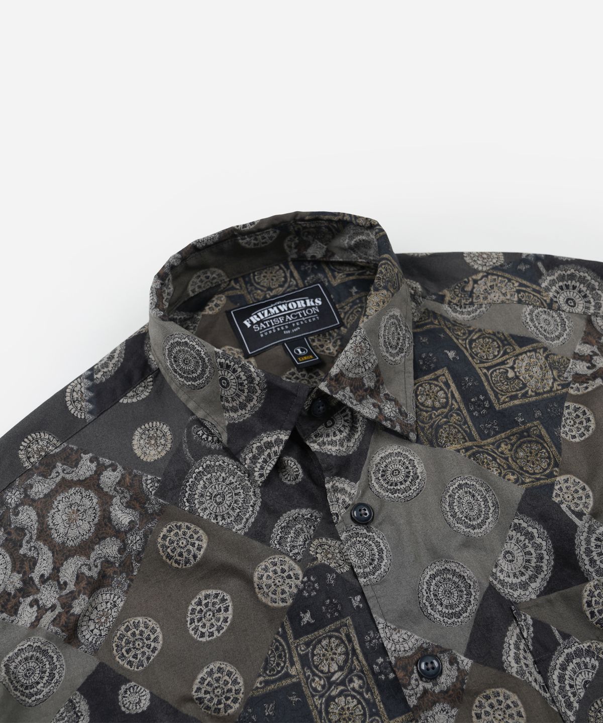 프리즘웍스(FRIZMWORKS) DIAMOND PATCHWORK RELAX SHIRT _ BLACK