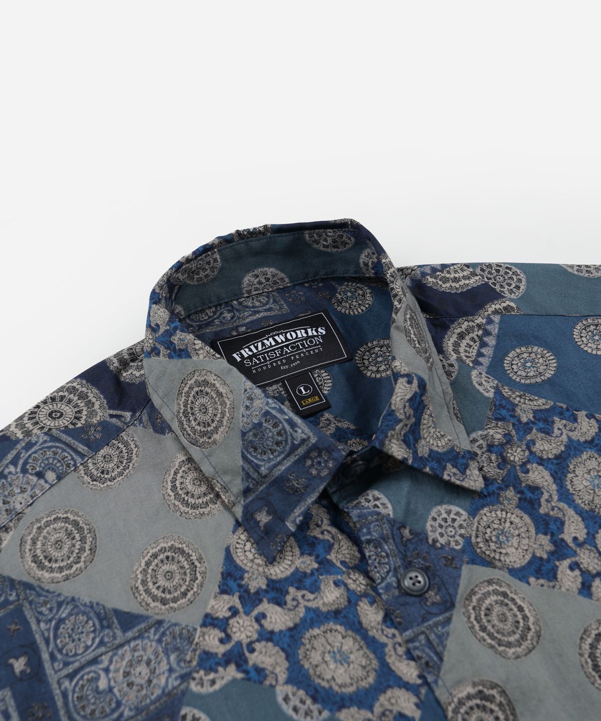 프리즘웍스(FRIZMWORKS) DIAMOND PATCHWORK RELAX SHIRT _ NAVY