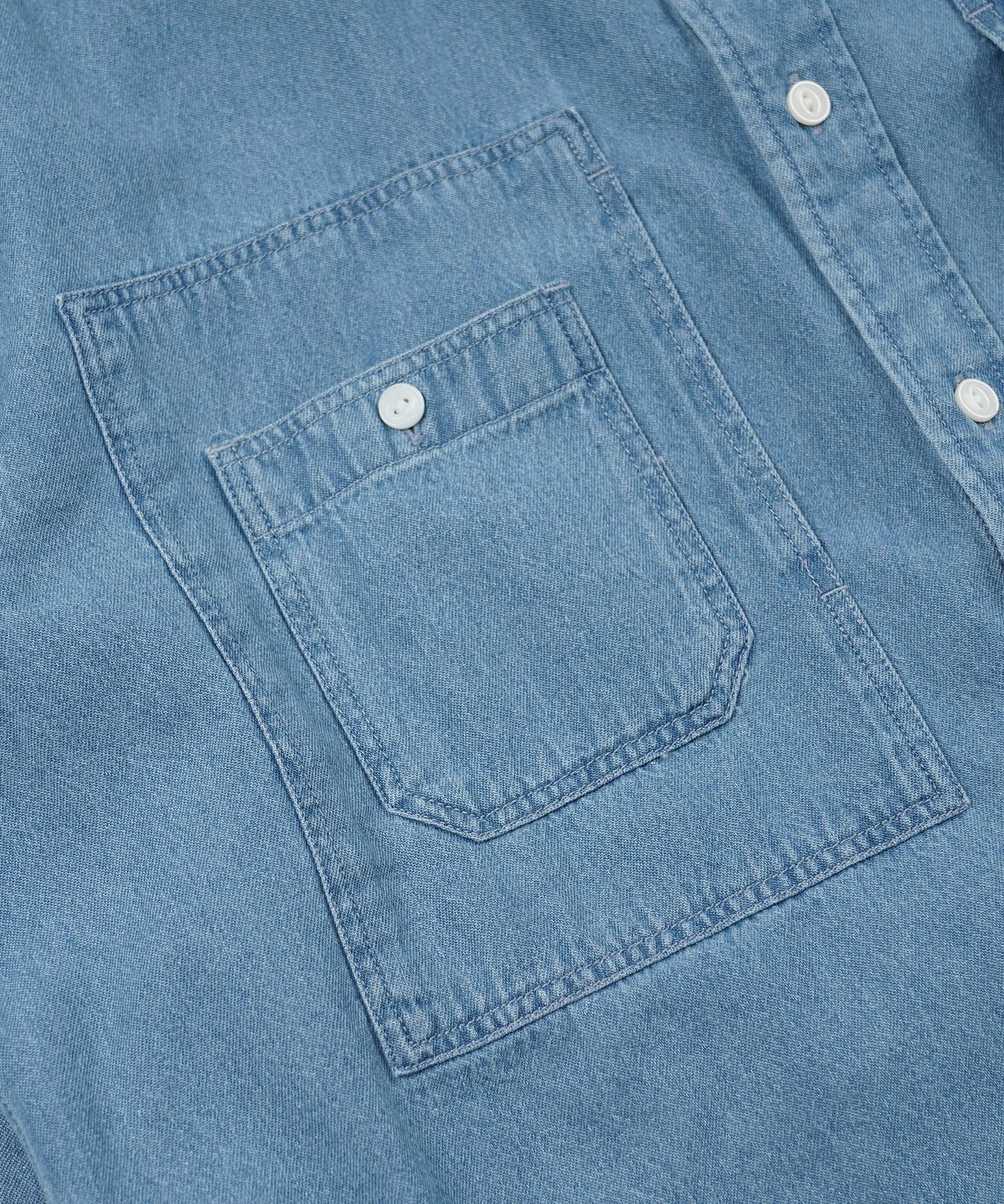 프리즘웍스(FRIZMWORKS) BLEACH DENIM UTILITY SHIRT _ MID BLUE