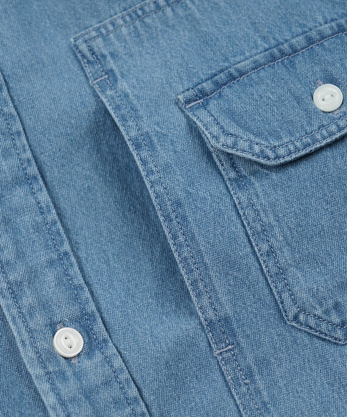 프리즘웍스(FRIZMWORKS) BLEACH DENIM UTILITY SHIRT _ MID BLUE