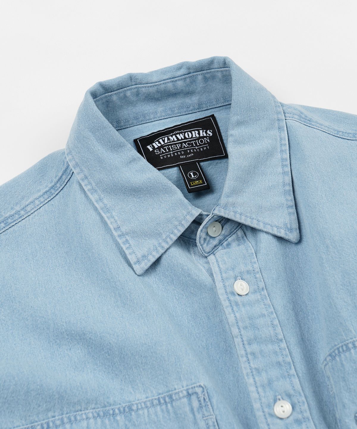 프리즘웍스(FRIZMWORKS) BLEACH DENIM UTILITY SHIRT _ LIGHT BLUE