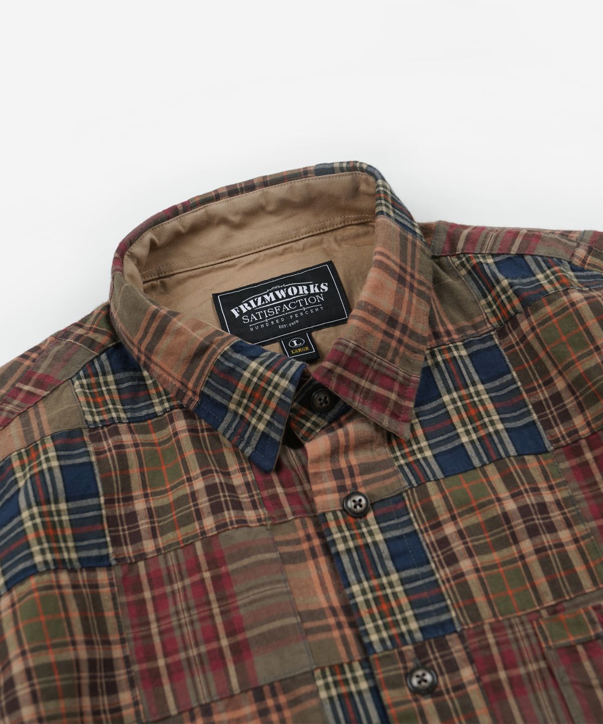 프리즘웍스(FRIZMWORKS) MADRAS PATCHWORK RELAXED SHIRT _ BROWNIE