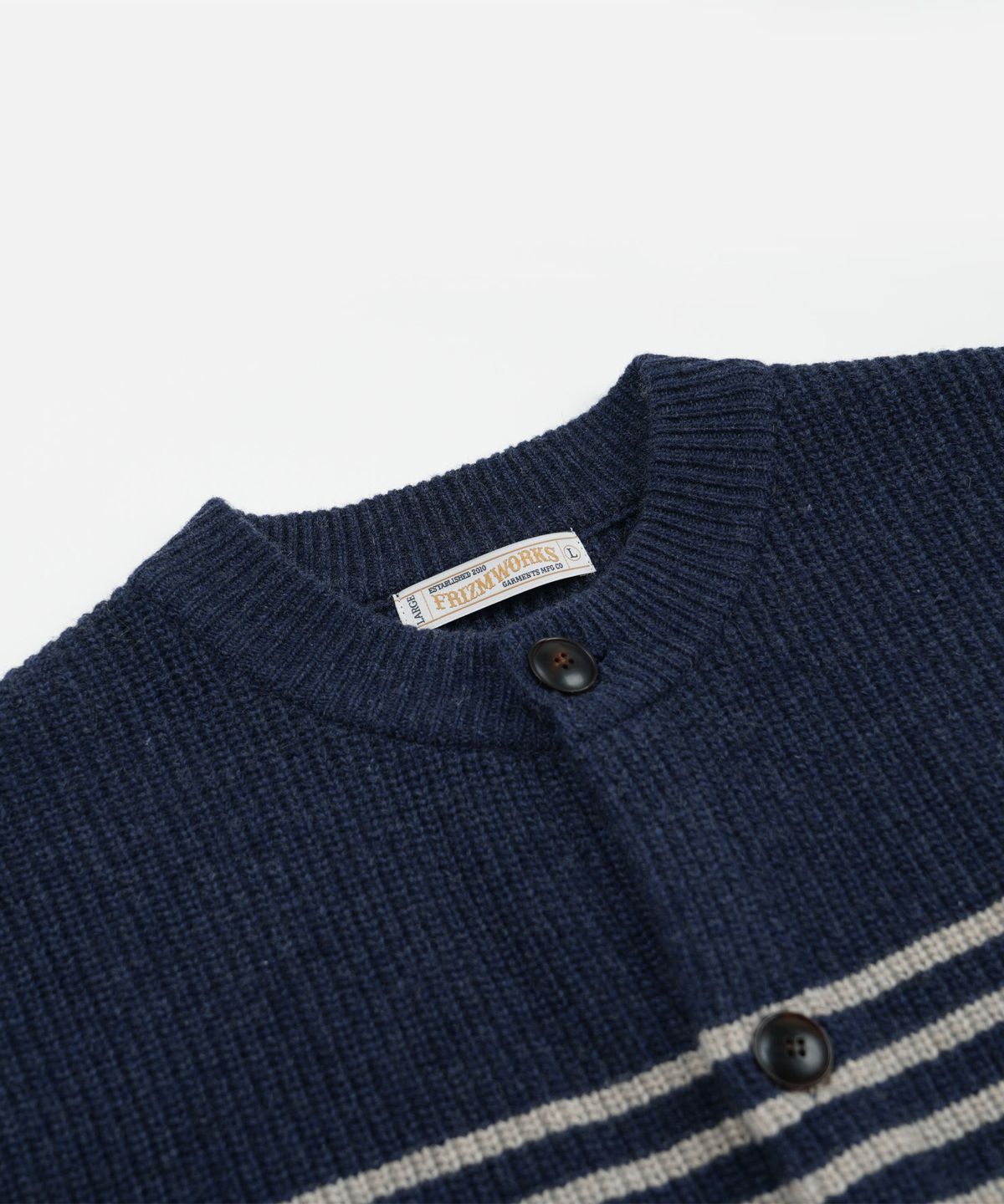 프리즘웍스(FRIZMWORKS) WOOL STRIPE ROUND CARDIGAN _ NAVY