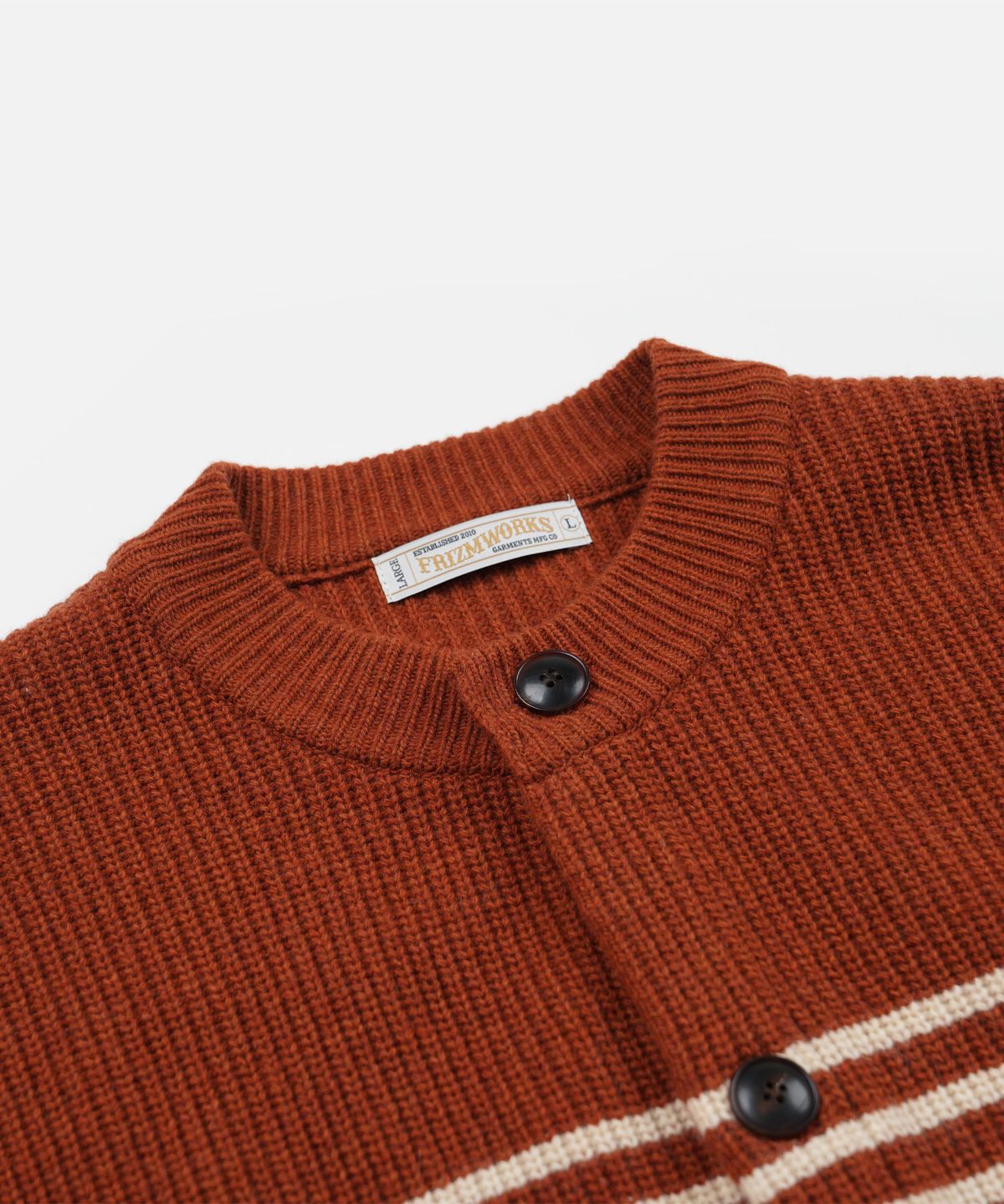 프리즘웍스(FRIZMWORKS) WOOL STRIPE ROUND CARDIGAN _ BRICK