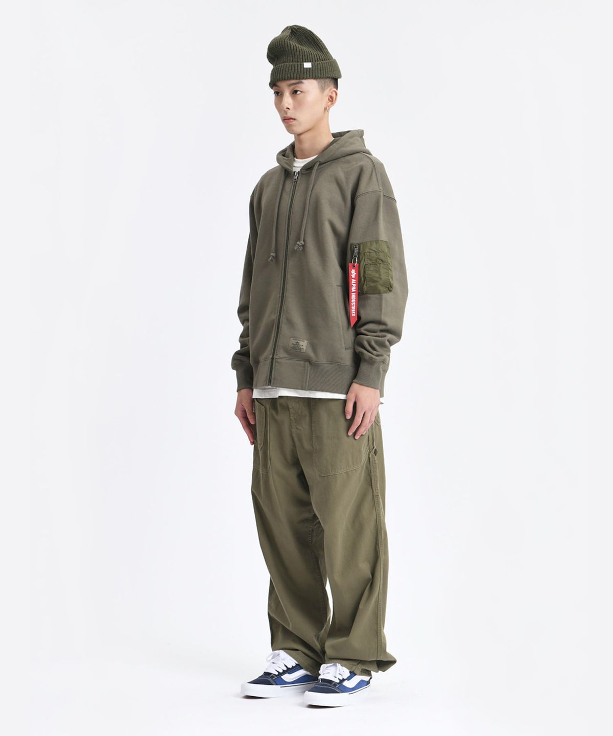 알파 인더스트리(ALPHA INDUSTRIES) 유틸리티 포켓 풀집 릴렉스 핏 스웻셔츠 OG-107 그린