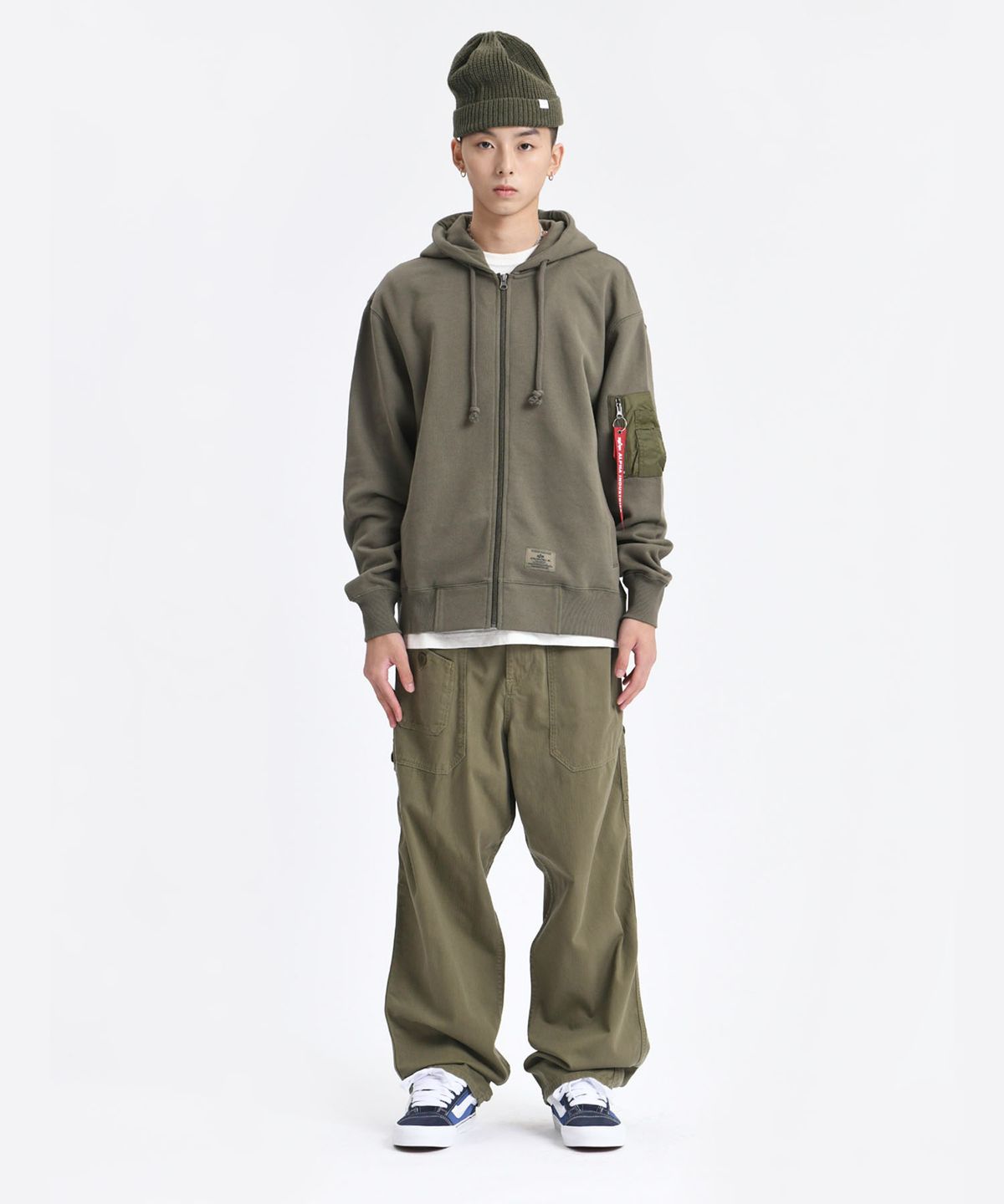 알파 인더스트리(ALPHA INDUSTRIES) 유틸리티 포켓 풀집 릴렉스 핏 스웻셔츠 OG-107 그린