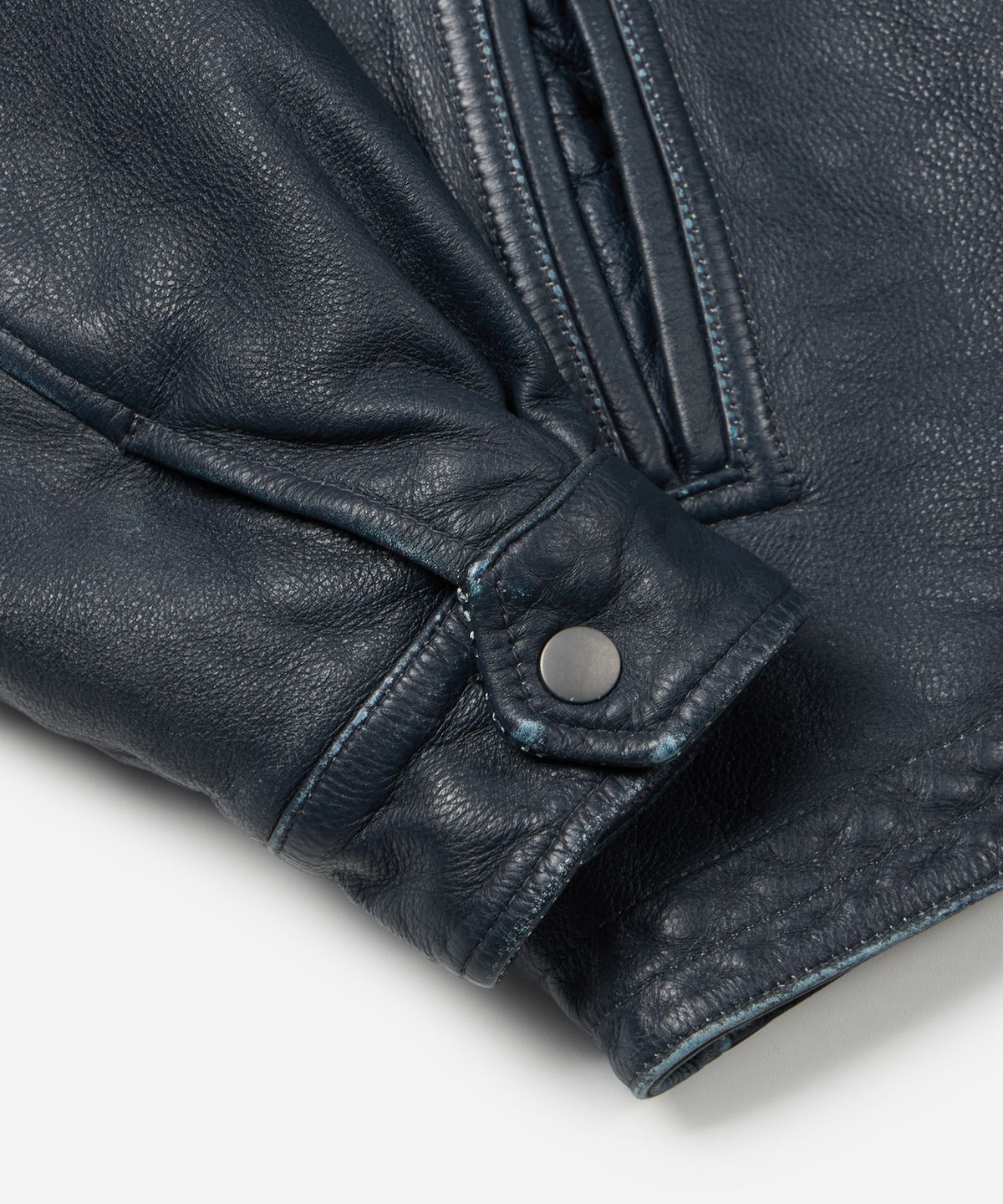 프리즘웍스(FRIZMWORKS) DESTROYED COWHIDE LEATHER JACKET _ WASHED NAVY