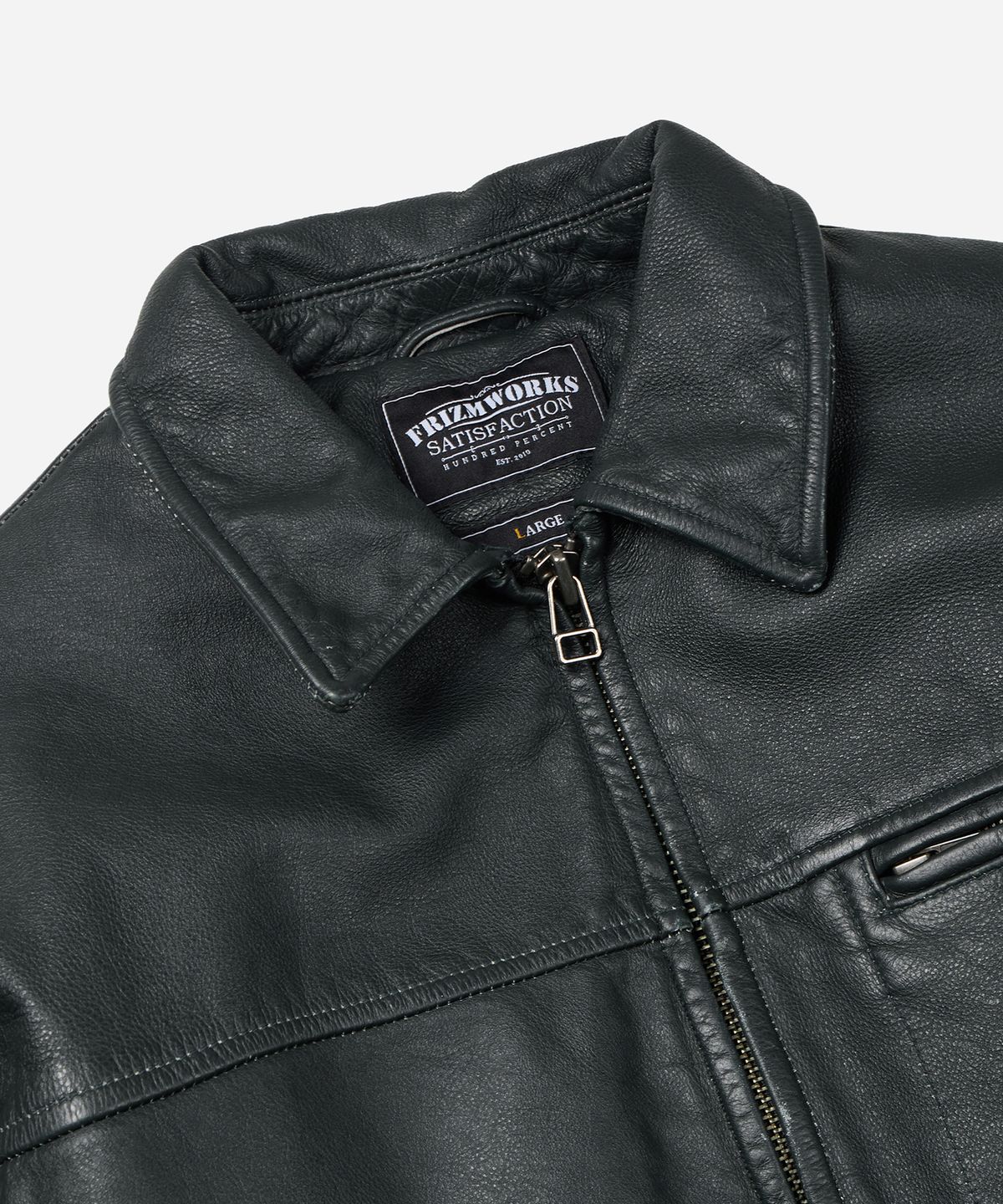 프리즘웍스(FRIZMWORKS) DESTROYED COWHIDE LEATHER JACKET _ WASHED OLIVE