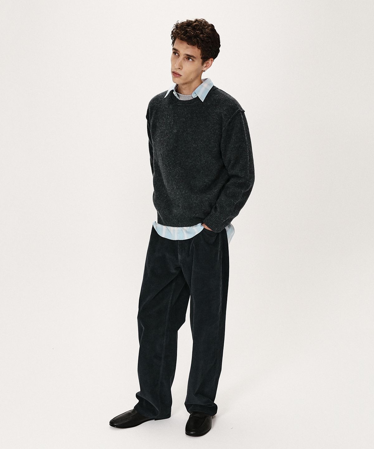셔터(SHIRTER) SHAGGY DOG REVERSE SEAM KNIT (CHARCOAL)