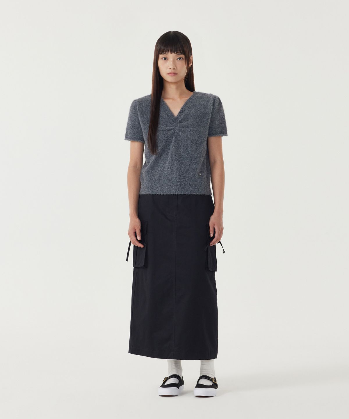 커버낫 우먼(COVERNAT WOMAN) 우먼 헤어리 하프 니트 Light Gray