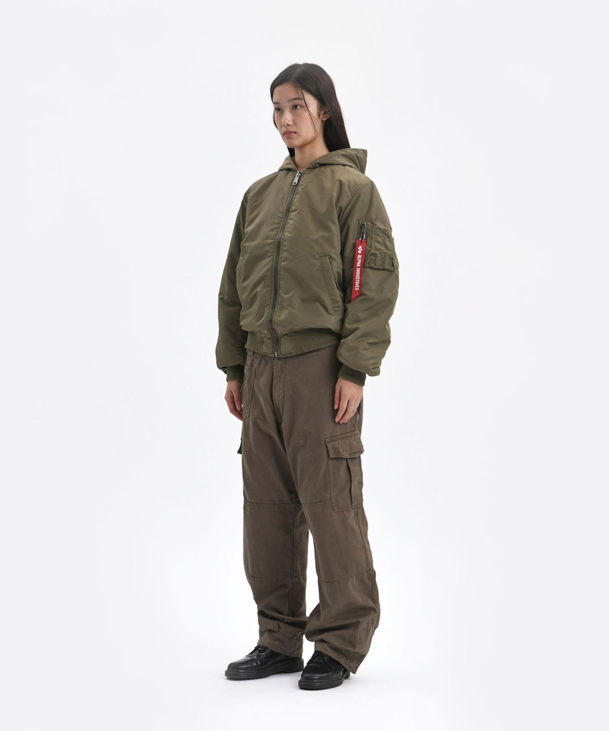 알파 인더스트리(ALPHA INDUSTRIES) MA-1 후디드 옥스포드 플라이트 자켓 OG-107 그린