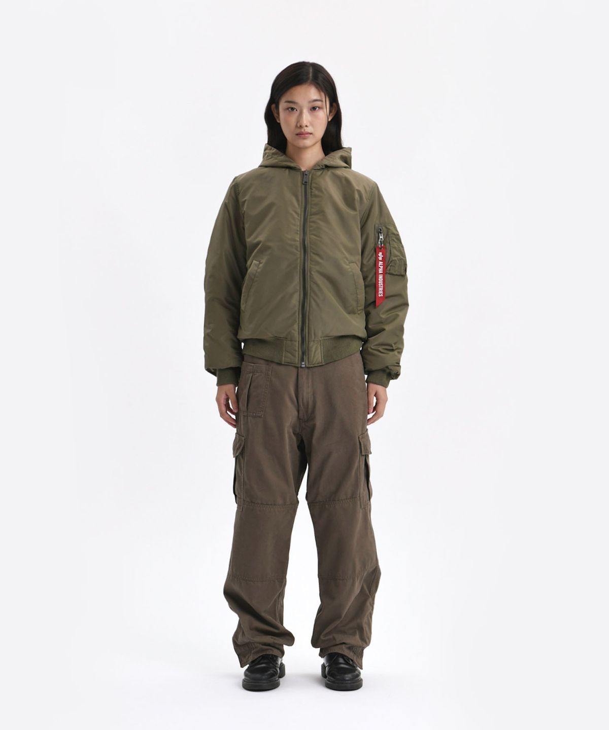알파 인더스트리(ALPHA INDUSTRIES) MA-1 후디드 옥스포드 플라이트 자켓 OG-107 그린