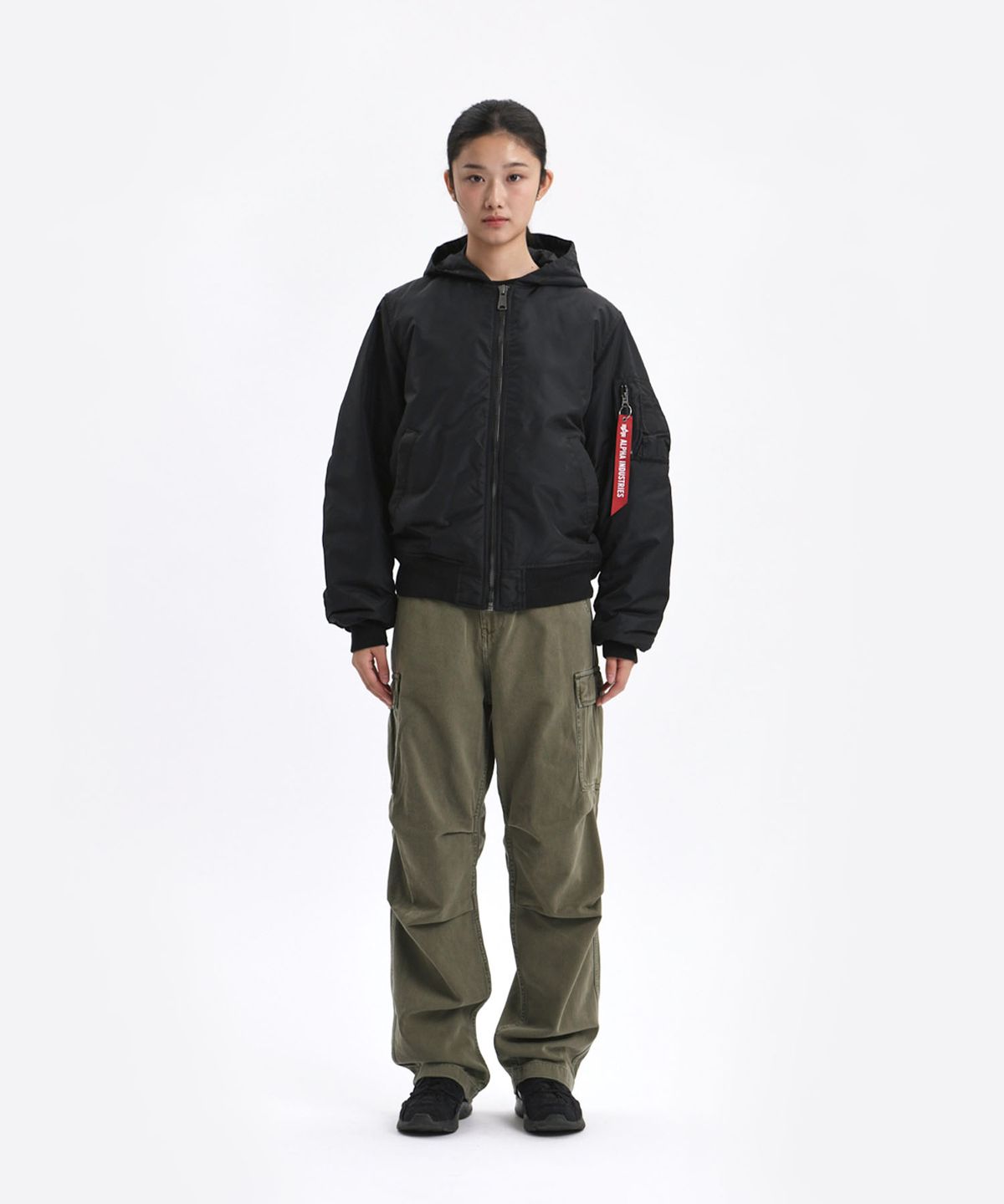 알파 인더스트리(ALPHA INDUSTRIES) MA-1 후디드 옥스포드 플라이트 자켓 블랙