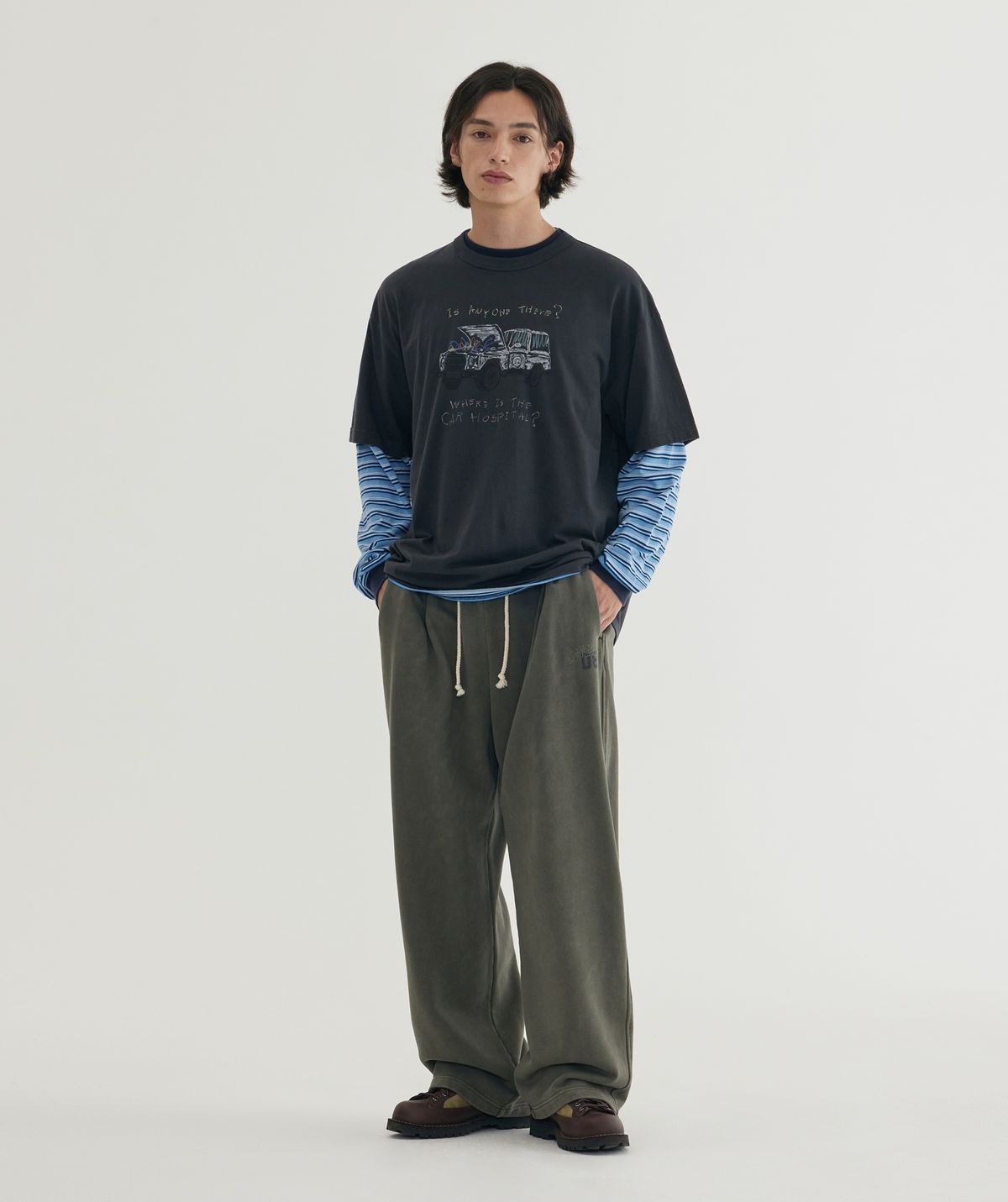 커버낫(COVERNAT) 피그먼트 스웻 팬츠 Khaki Gray
